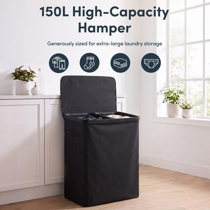 Collapsible Laundry Basket with Lid & Removable Liner