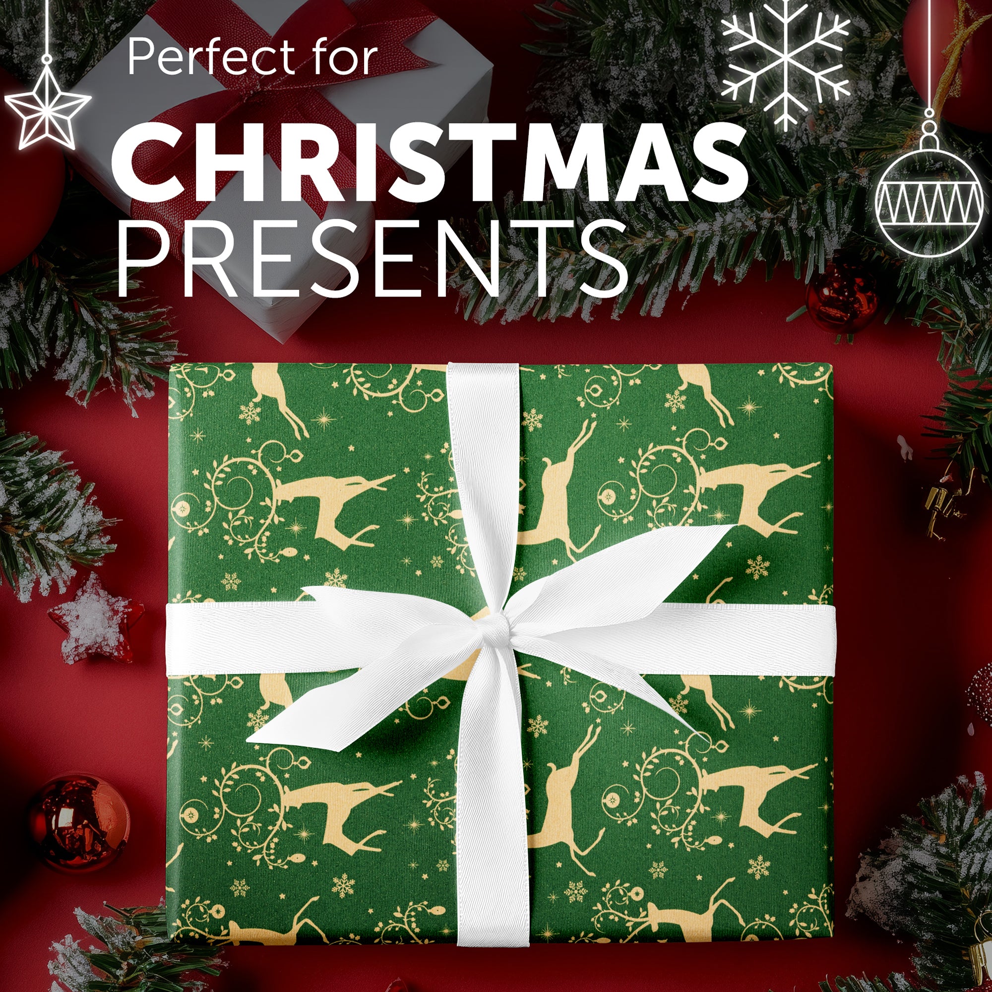 Kraft & Co 2 Pack Christmas Wrapping Paper Roll - Festive Designed Recyclable Kraft Paper, Perfect for Holiday Gifts, Arts & Crafts-Wrapping for a Merry Christmas (44.5cm x 25m)