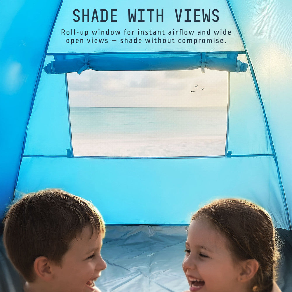 Foldable pop-up beach tent blue – compact storage for UK beach trips, picnics and outdoor events