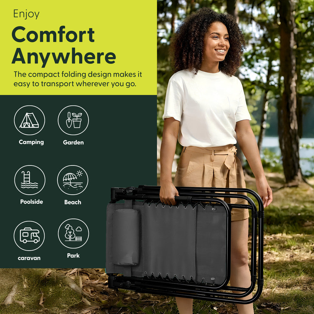 KEPLIN Set of 2 Heavy Duty Monocolour and Basic Textoline Zero Gravity Chairs for Garden Light Reclining Patio Sun loungers Easy to Clean Adjustable Head Rest Foldable with Cup & Phone Holder