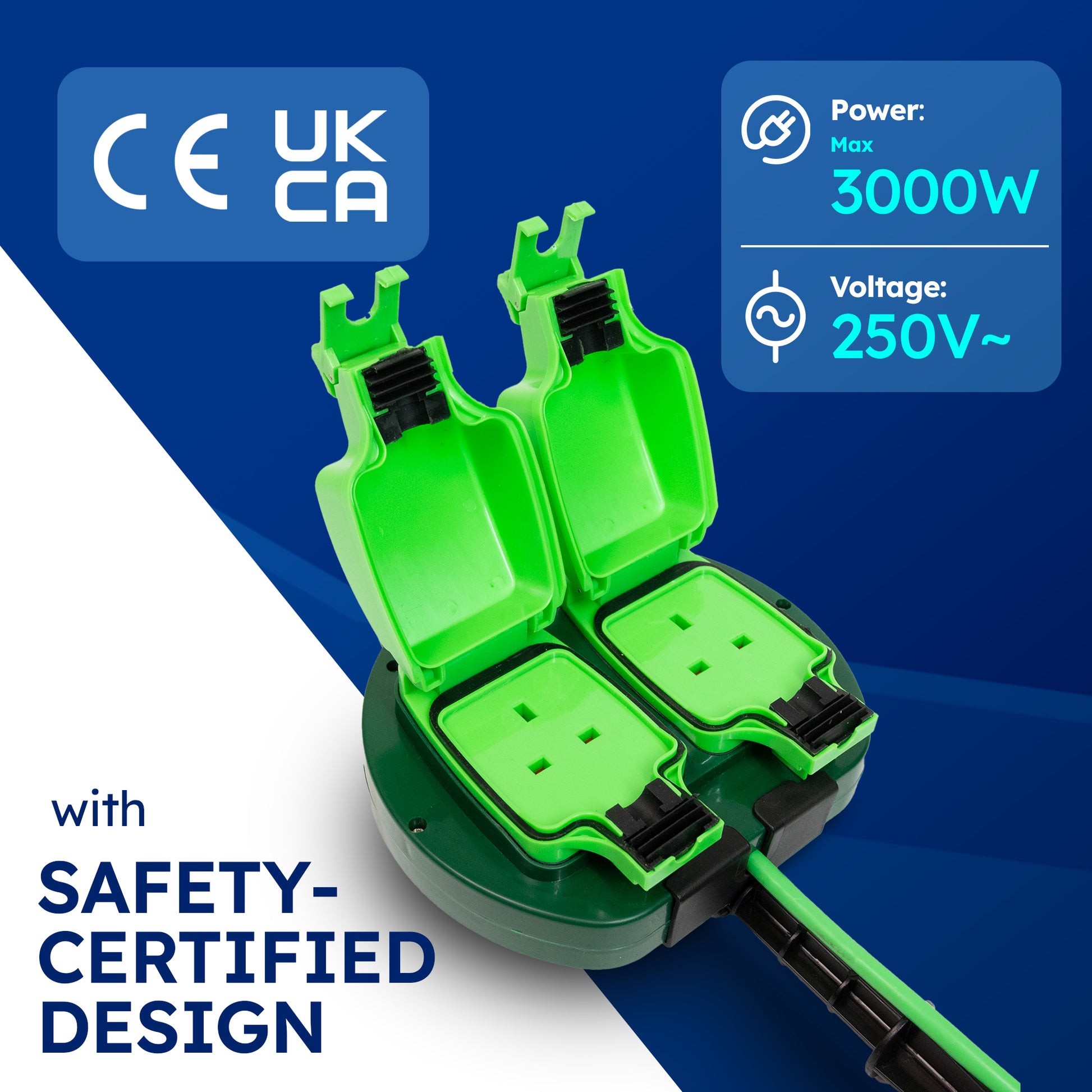 Desiretech - 10m / 15m Weatherproof Extension Cable - with Sockets - 13 Amp Outdoor Lead - Waterproof IP54 - Durable Green Cable for Garden, Outdoor Equipment & Power Tools - Flexible & Heavy Duty Design – image 5