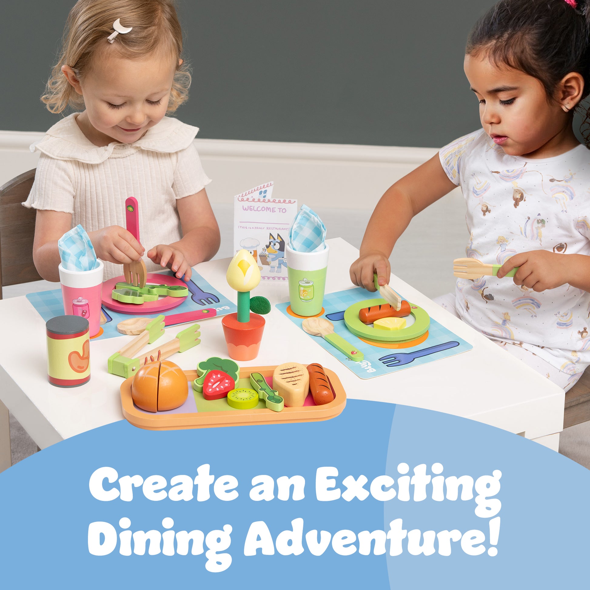 Bluey character wooden play food set – eco-friendly roleplay toy for kids aged 3 and up