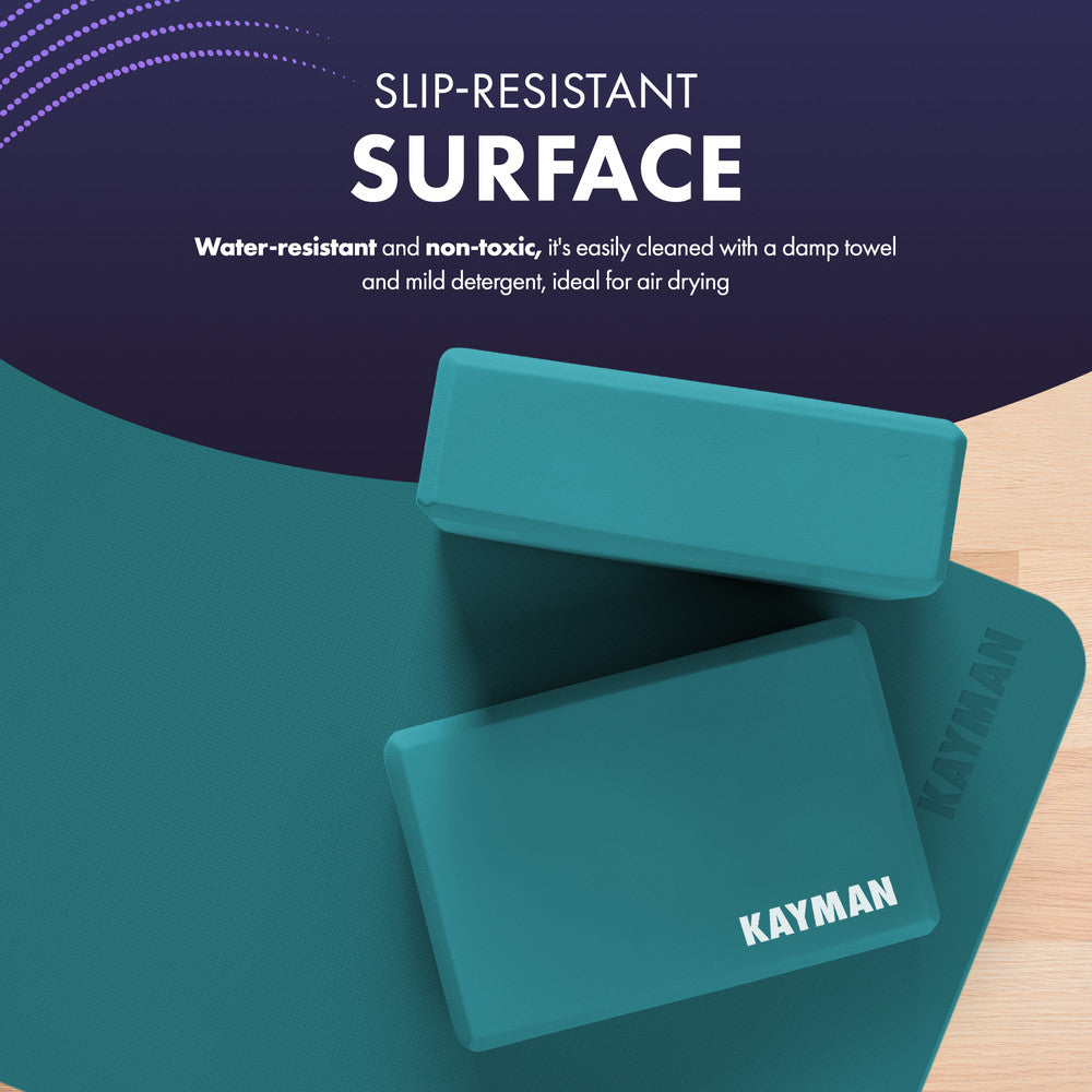 Kayman Yoga Block 2-Pack - Durable EVA Foam Blocks with Non-Slip Surface - Lightweight, Portable, and Ideal for Improving Flexibility, Balance & Alignment-Teal – image 7