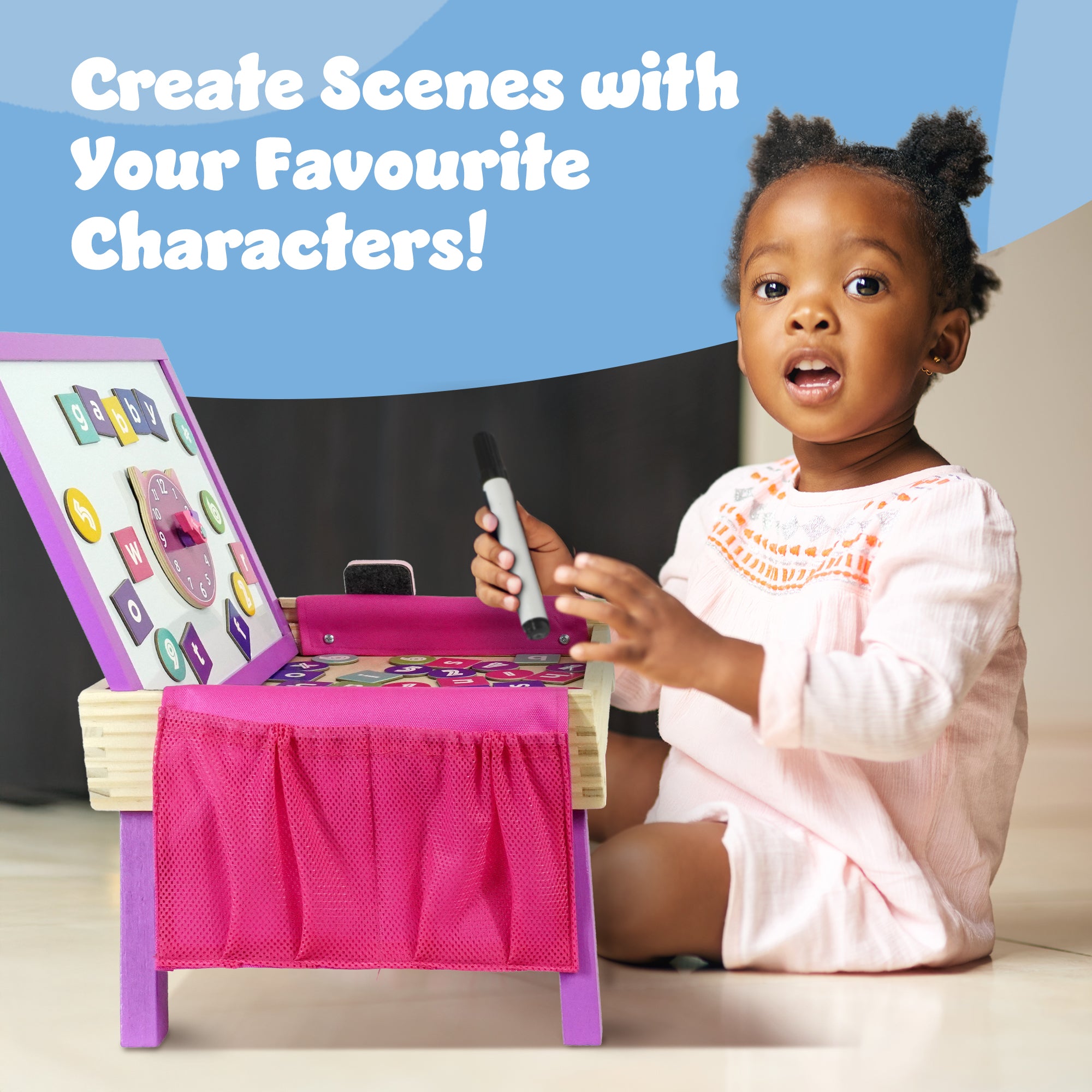 Gabby’s Dollhouse – 2-in-1 Creation Station & Lap Desk – Magnetic Whiteboard & Activity Set – Includes Erasable Marker, Magnets & Activity Sheets – Kids' Art & Learning Desk for Creative Play