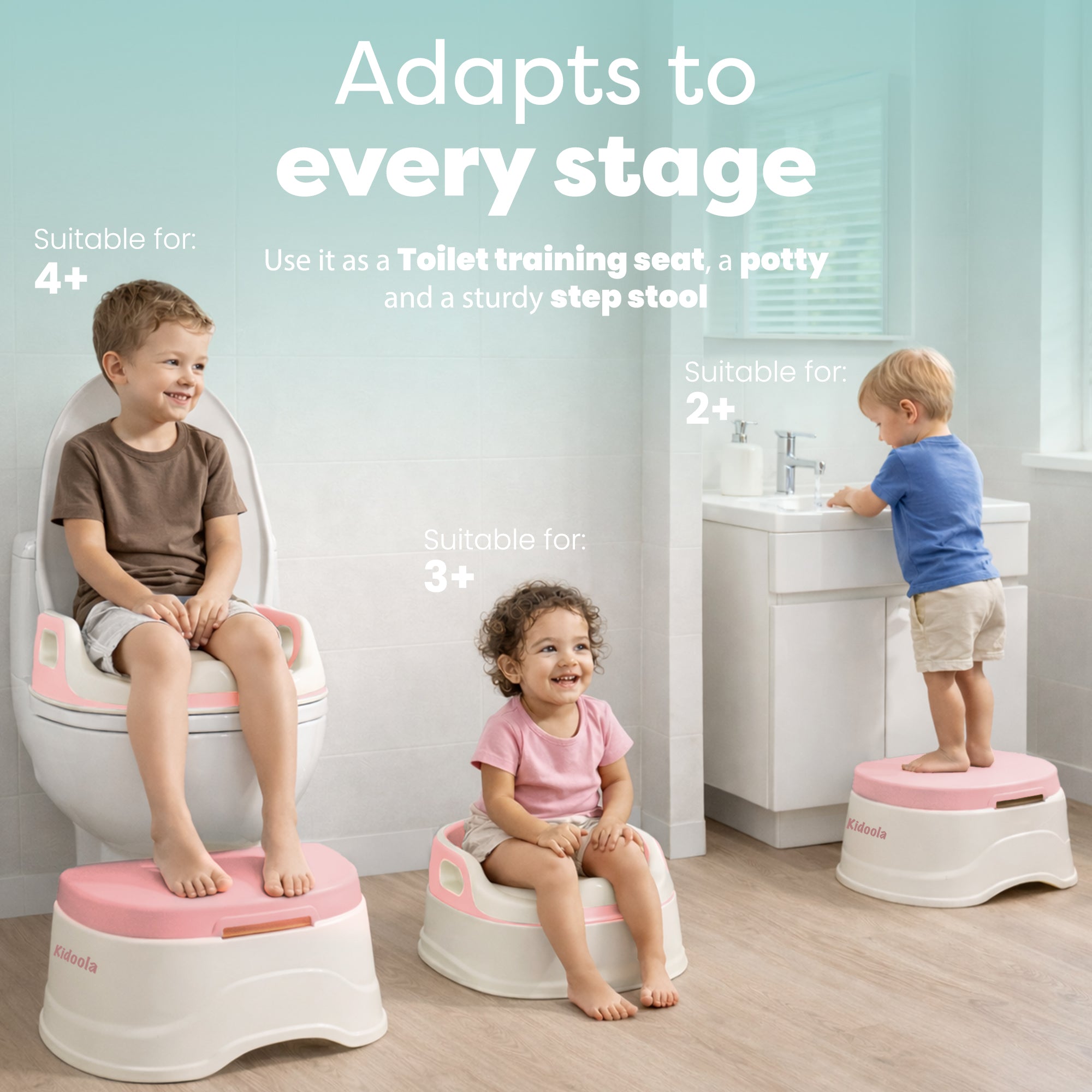 Grey convertible potty chair – compact non-slip toddler potty and step stool for bathrooms
