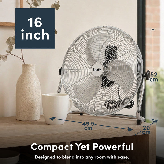Metal guard detail 16 inch chrome floor fan