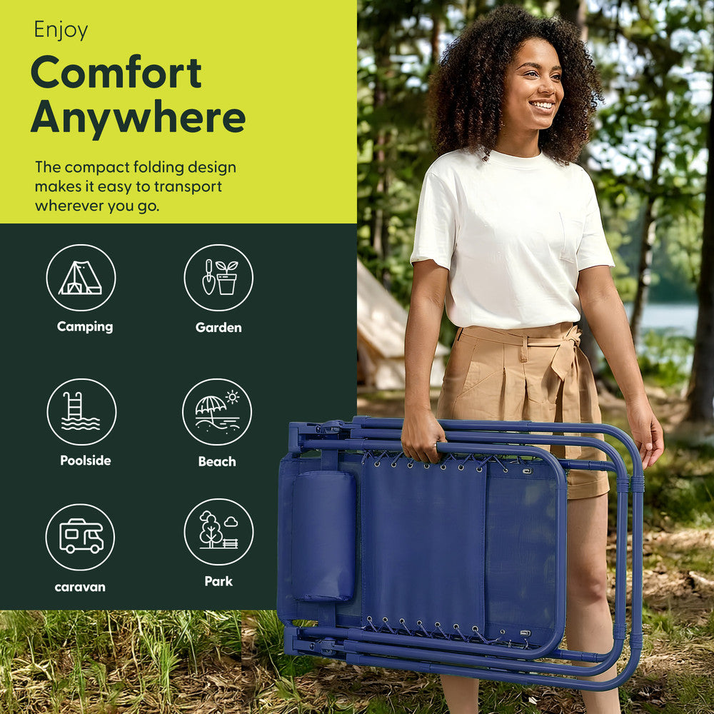 KEPLIN Set of 2 Heavy Duty Monocolour and Basic Textoline Zero Gravity Chairs for Garden Light Reclining Patio Sun loungers Easy to Clean Adjustable Head Rest Foldable with Cup & Phone Holder