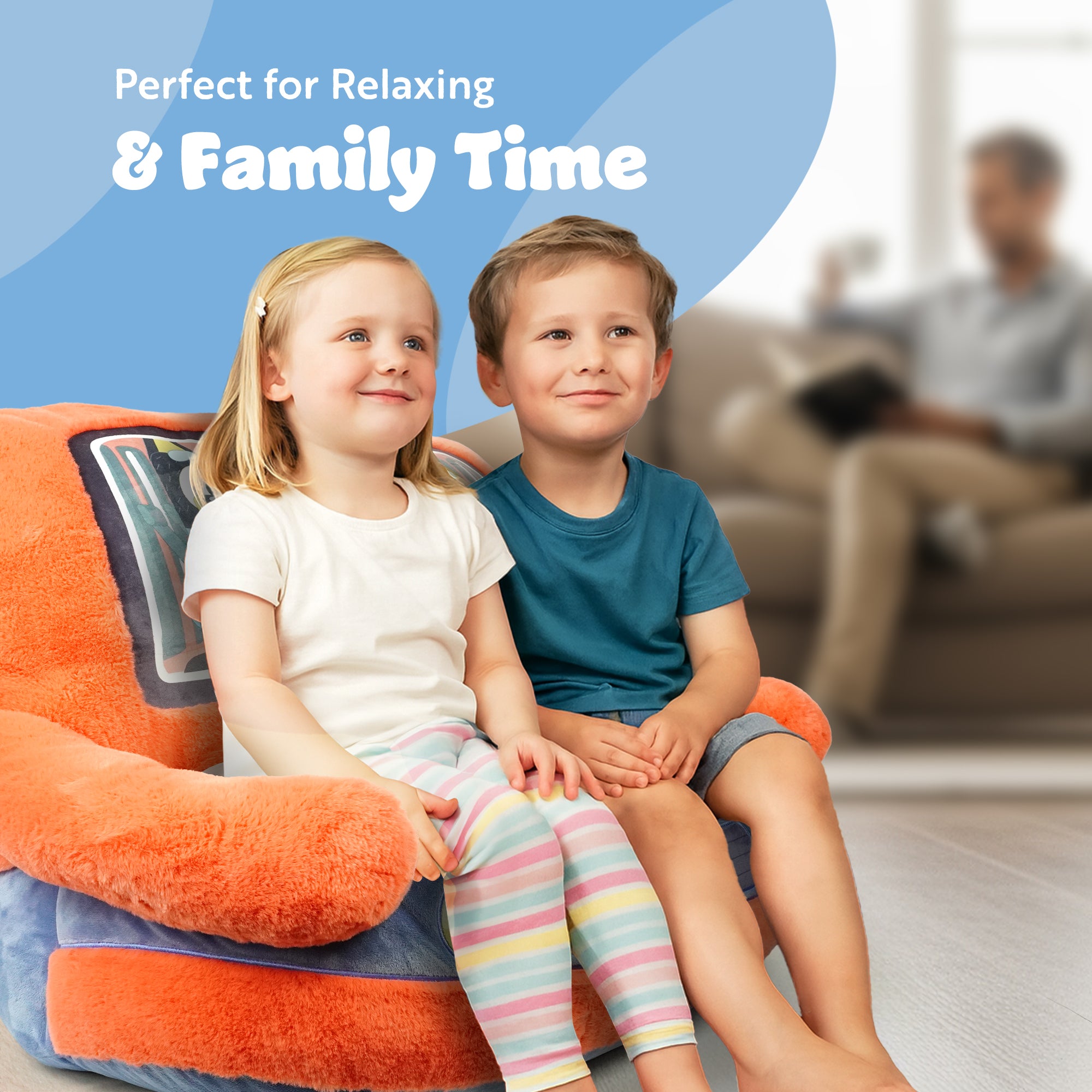 Bluey Car Sofa – Kids Plush Armchair Seat Family Car Design – Soft & Comfy Toddler Lounge Chair for Bedroom or Playroom – Lightweight & Portable Children’s Furniture