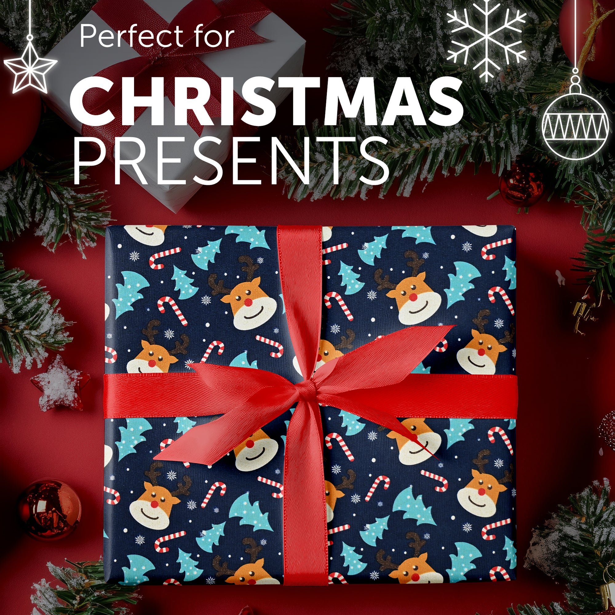 Kraft & Co 2 Pack Christmas Wrapping Paper Roll - Festive Designed Recyclable Kraft Paper, Perfect for Holiday Gifts, Arts & Crafts-Wrapping for a Merry Christmas (44.5cm x 25m)