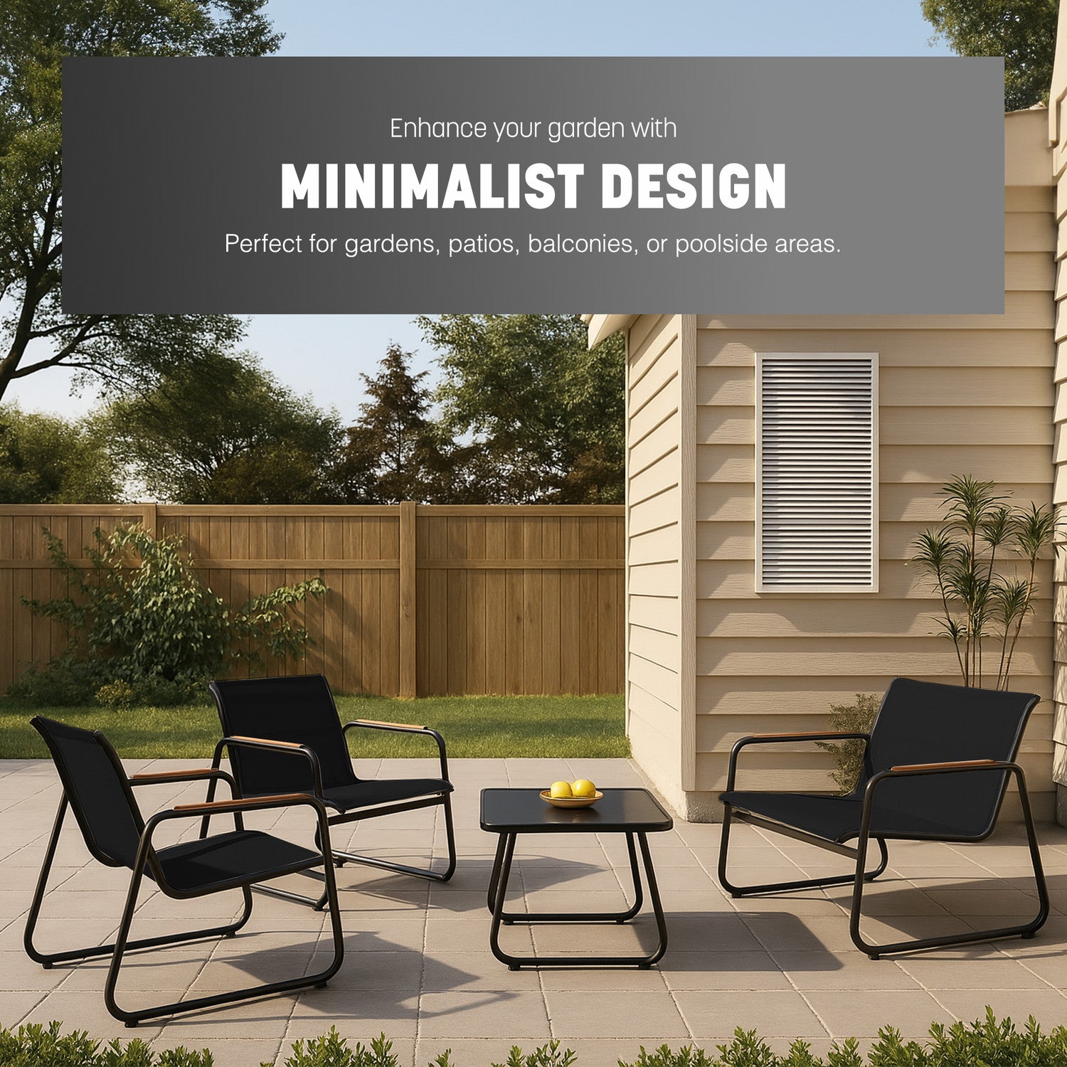 KEPLIN 4PC Conversation Set - Mesh Garden Furniture Set – Modern Outdoor Patio Seating – Easy Assembly – Comfortable & Durable – Stylish Design – Ideal for Gardens, Balconies, Poolside