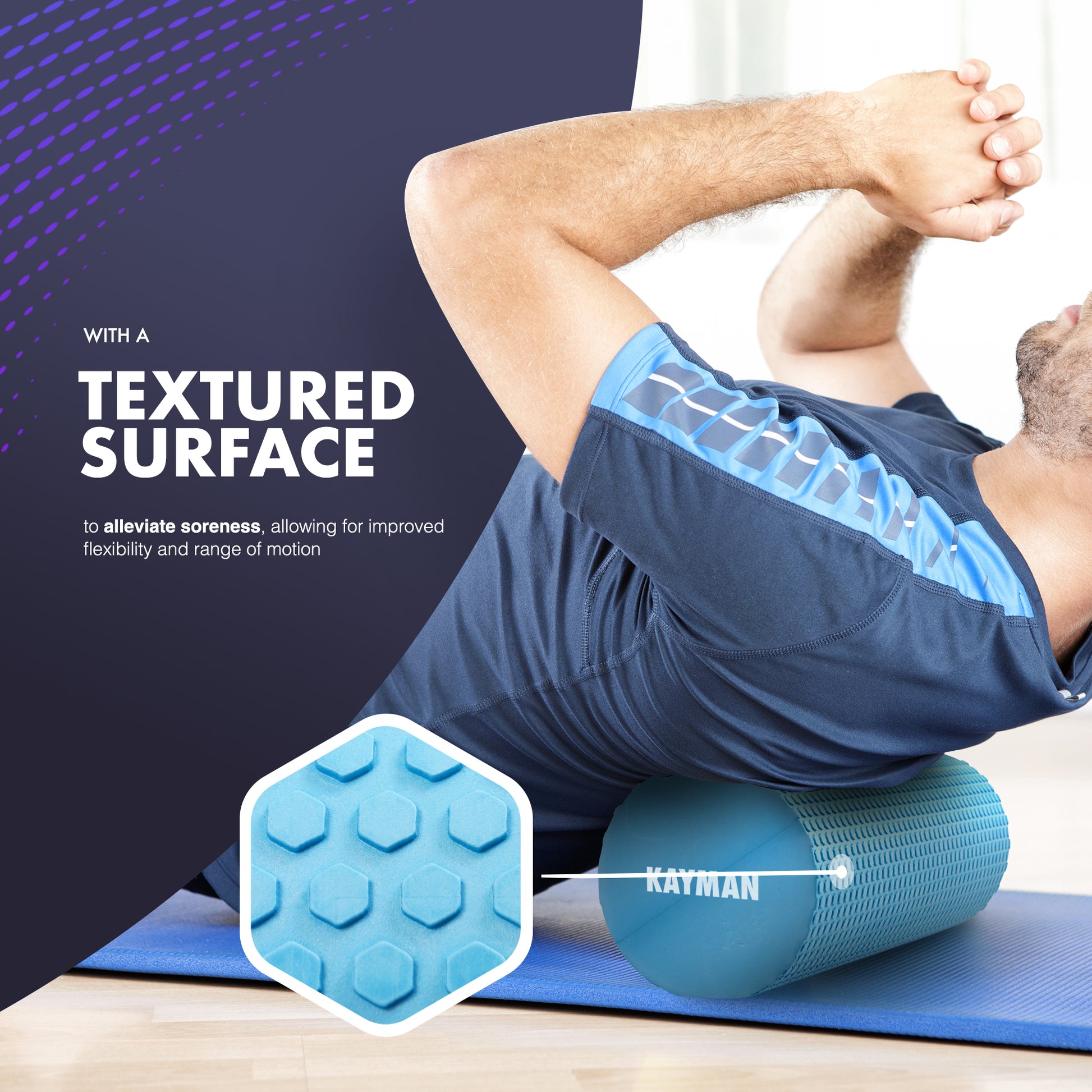 KAYMAN Sports Foam Roller – Deep Tissue Muscle Tension Relief & Circulation Boost | Portable & Lightweight Self Massager for Back, Legs, Gym, Pilates & Yoga | EVA Foam