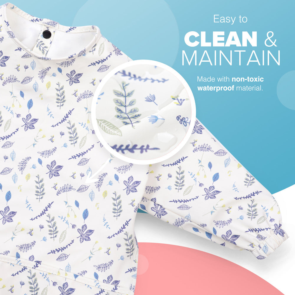 KIDOOLA Baby Led Weaning Bib with Sleeves – Mess-Free, Waterproof & Soft Apron for 6-12 Months – Full Coverall Coverage for Toddlers