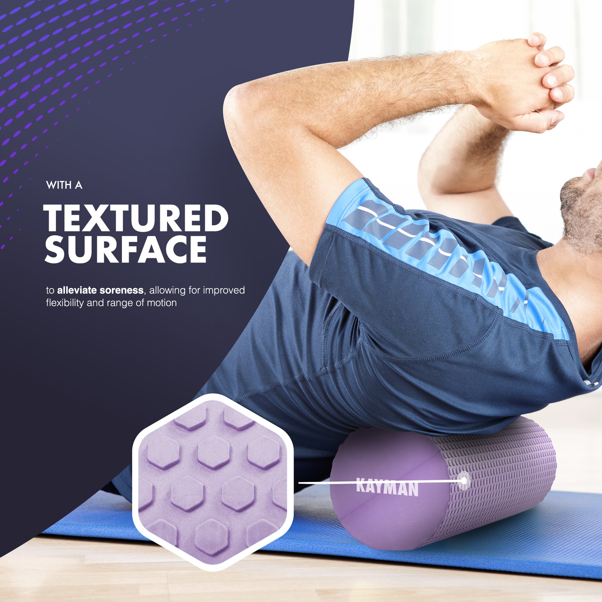 KAYMAN Sports Foam Roller – Deep Tissue Muscle Tension Relief & Circulation Boost | Portable & Lightweight Self Massager for Back, Legs, Gym, Pilates & Yoga | EVA Foam