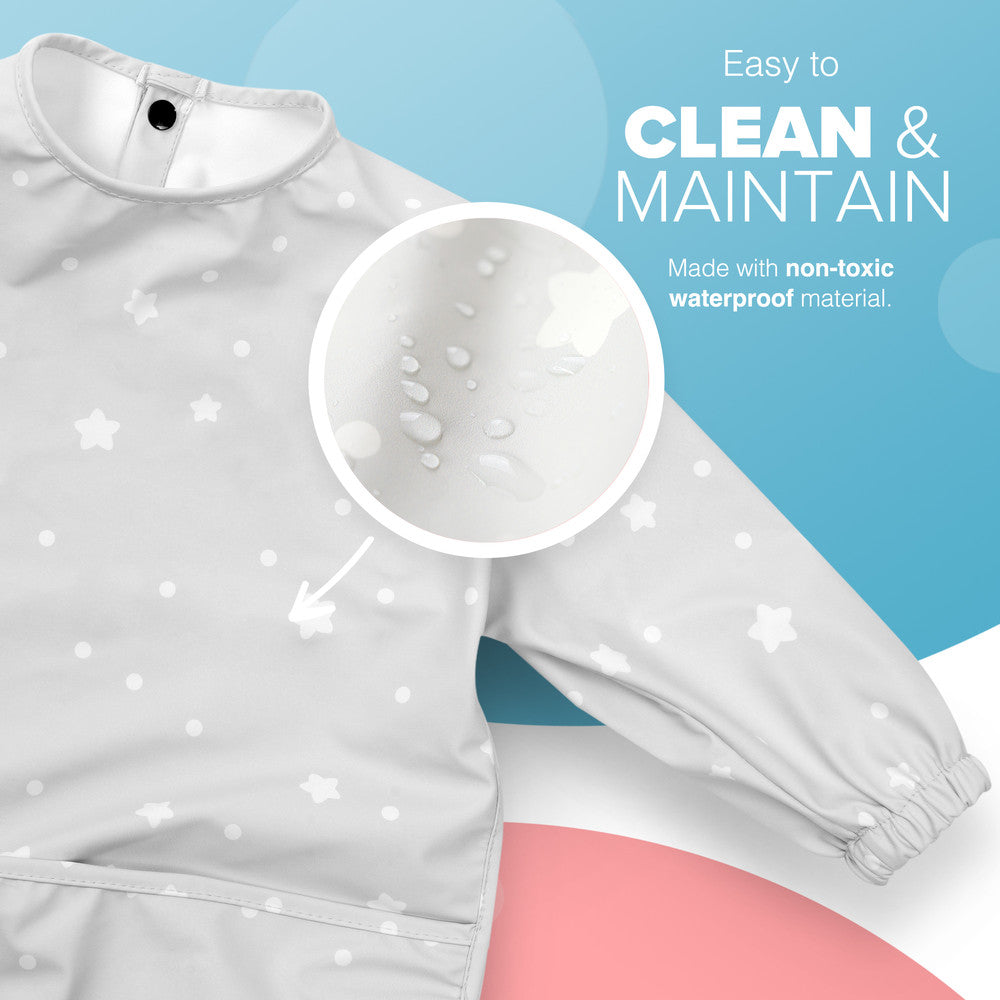 KIDOOLA Baby Led Weaning Bib with Sleeves – Mess-Free, Waterproof & Soft Apron for 6-12 Months – Full Coverall Coverage for Toddlers