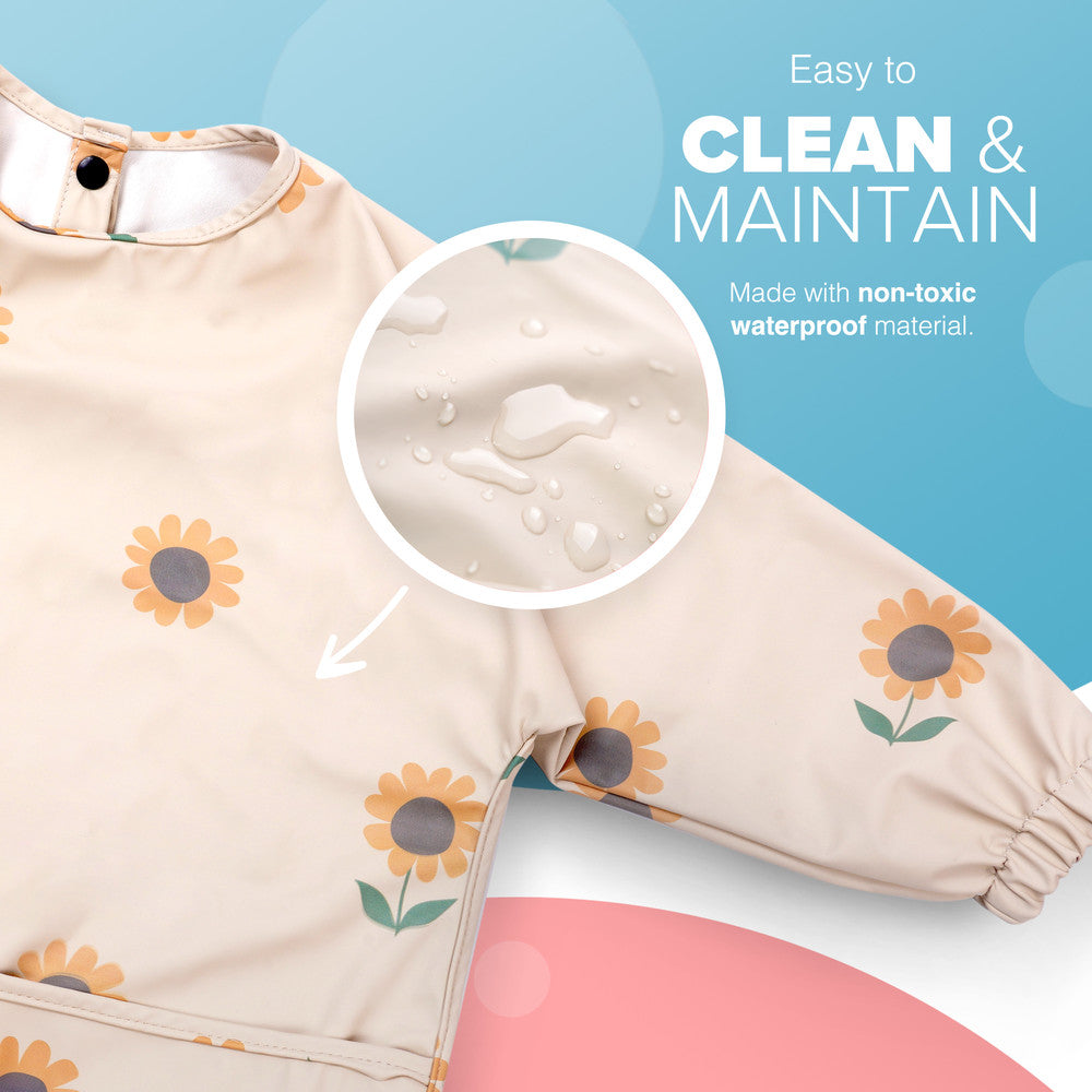 KIDOOLA Baby Led Weaning Bib with Sleeves – Mess-Free, Waterproof & Soft Apron for 6-12 Months – Full Coverall Coverage for Toddlers