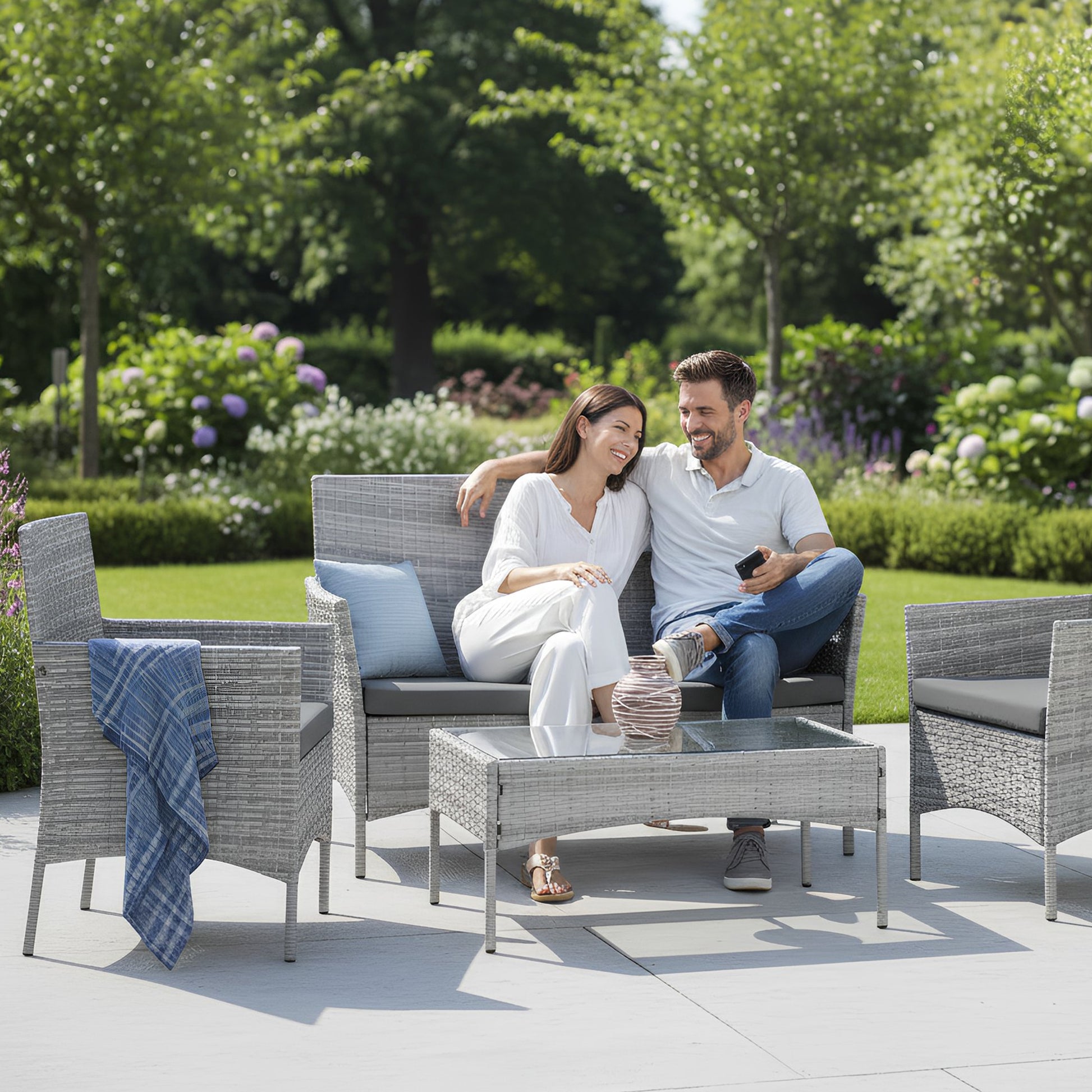 4 Piece Rattan Gray