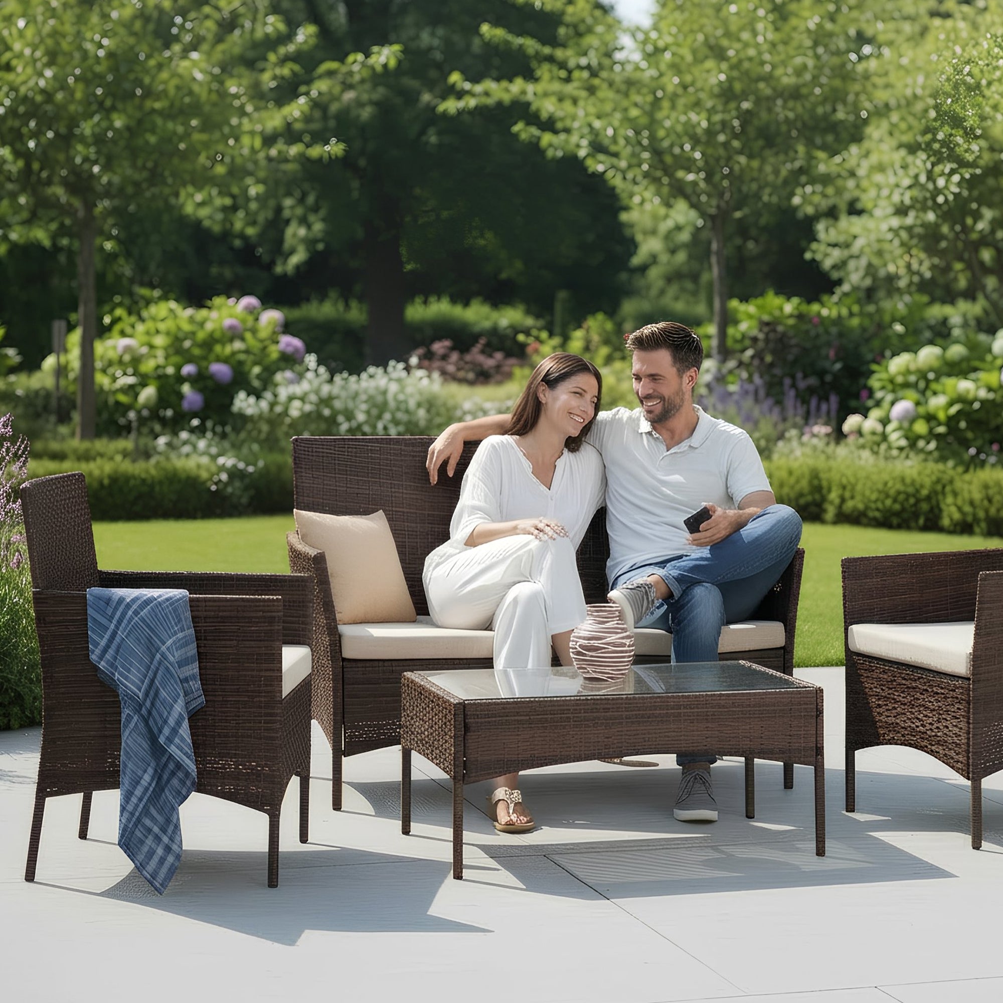 4 Piece Rattan Brown