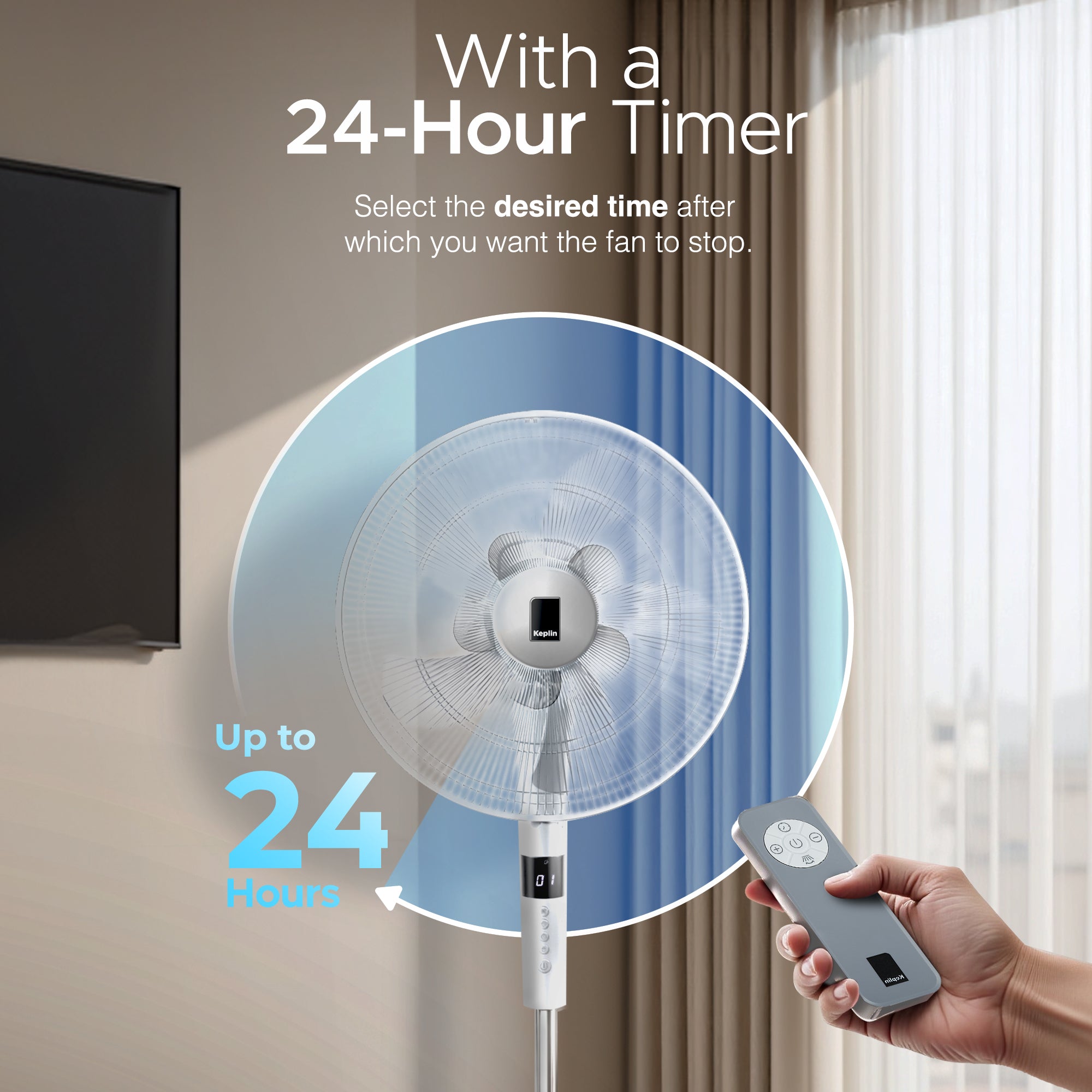 KEPLIN 16 Inch Pedestal Fan 26-Speed, 10 Blades Standing Fan, Remote Control & LED Display Adjustable Height, Turbo Wind Speed,3 Modes, 24-Hour Timer & 90° Oscillation for Home,Office & Bedroom