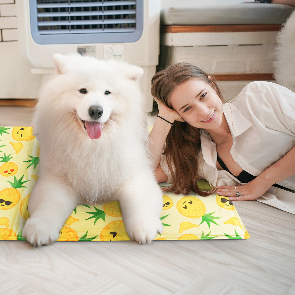 FurDreams Pineapple Pet Cooling Mat – Waterproof Gel Pillow Pad for Dogs and Cats, 75x120cm – Prevent Overheating and Keep Cool During Summer Rest