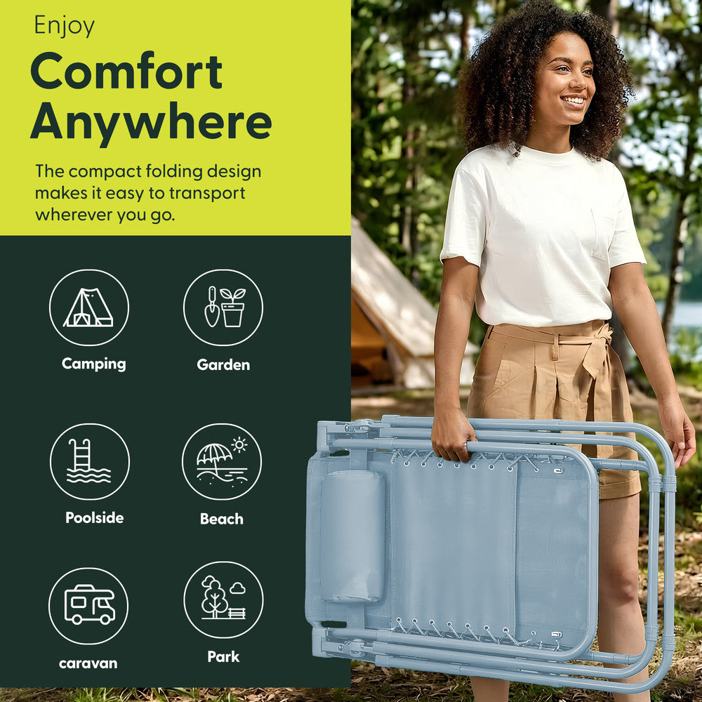 KEPLIN Set of 2 Heavy Duty Monocolour and Basic Textoline Zero Gravity Chairs for Garden Light Reclining Patio Sun loungers Easy to Clean Adjustable Head Rest Foldable with Cup & Phone Holder