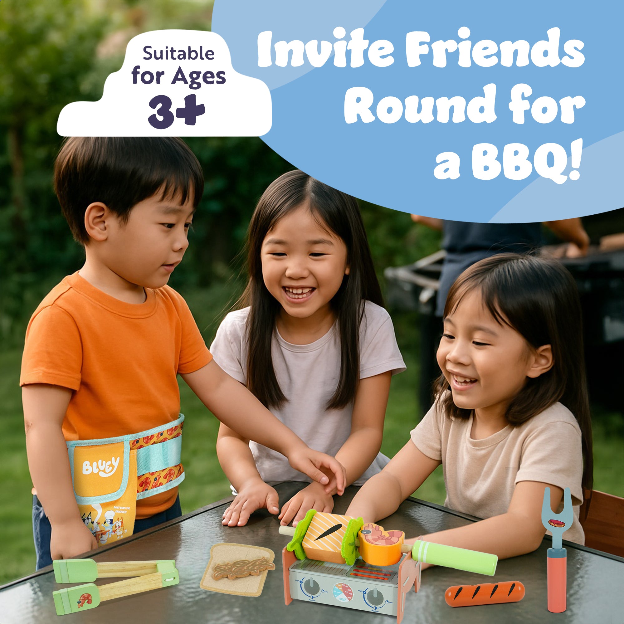 Bluey BBQ Belt Playset – 20 Piece Wooden Pretend Cooking Toy with Mini BBQ, Tongs & Accessories – Kids Role Play Outdoor Barbecue Set – Official Bluey Toys for Boys & Girls