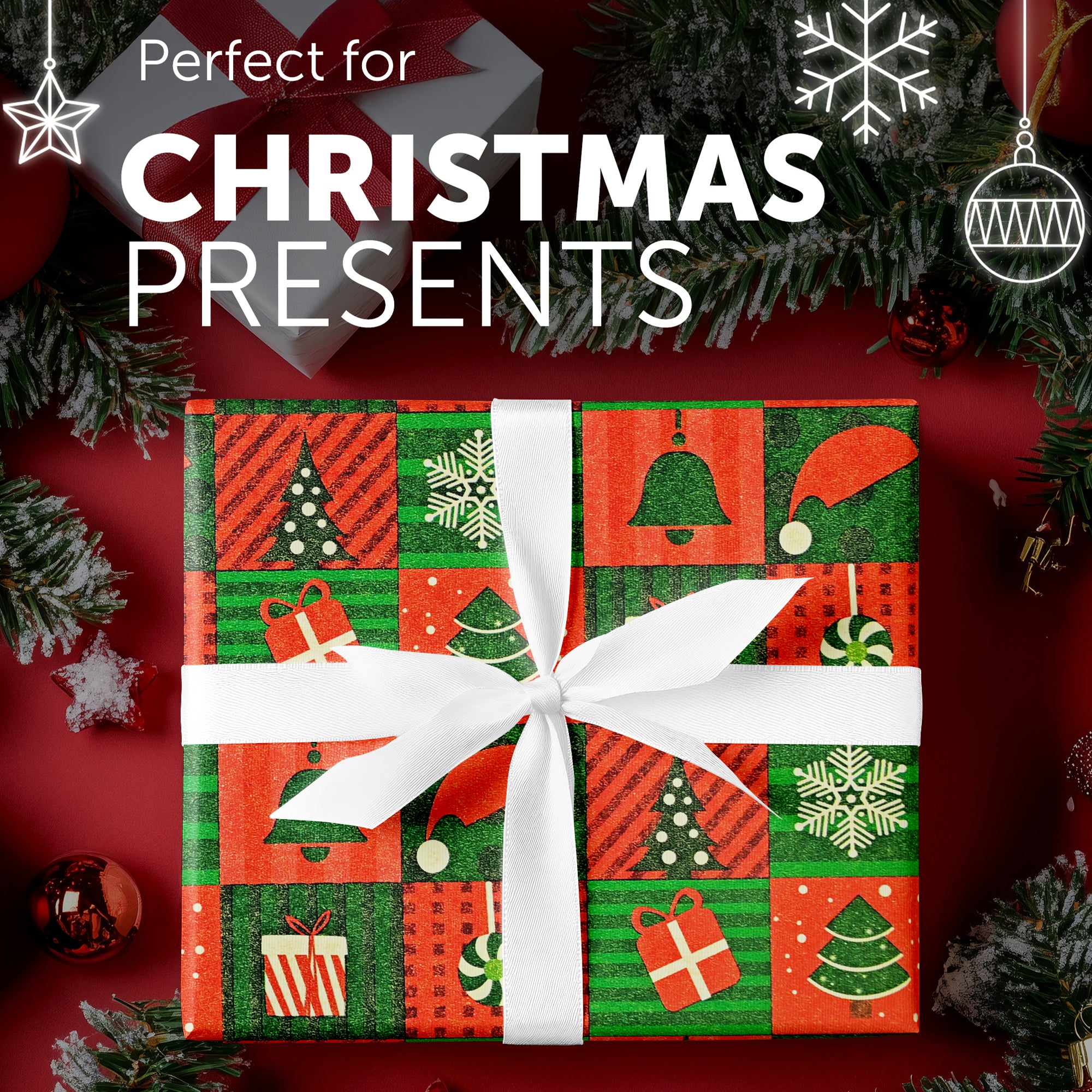 Kraft & Co 2 Pack Christmas Wrapping Paper Roll - Festive Designed Recyclable Kraft Paper, Perfect for Holiday Gifts, Arts & Crafts-Wrapping for a Merry Christmas (44.5cm x 25m)