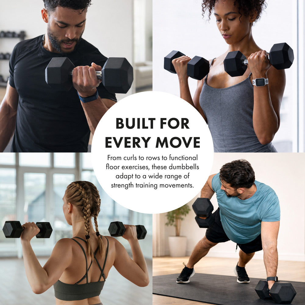 KAYMAN Rubber Hex Dumbbells Pair 15kg