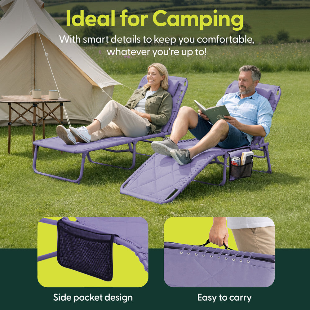 Quilted Folding Sun Lounger - Padded 600D Oxford Fabric