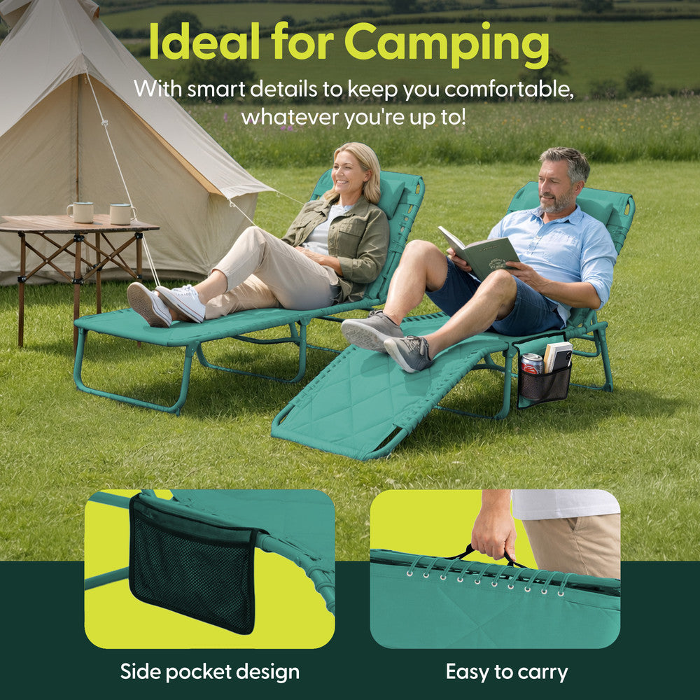 Keplin Teal Foldable Outdoor Sun Lounger in Garden – Padded Recliner Chair with Headrest