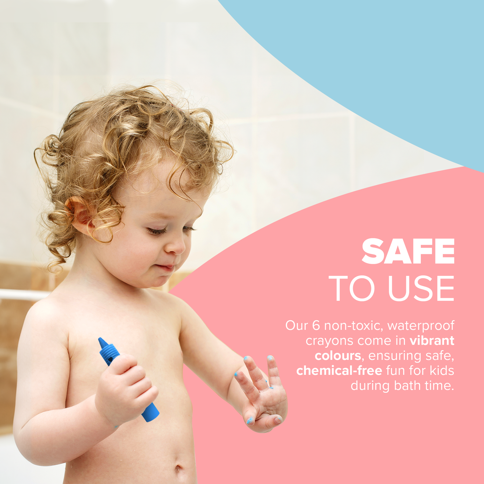 Bath time crayon 6 pack colours – washable non-toxic toddler bath toys for ages 3+