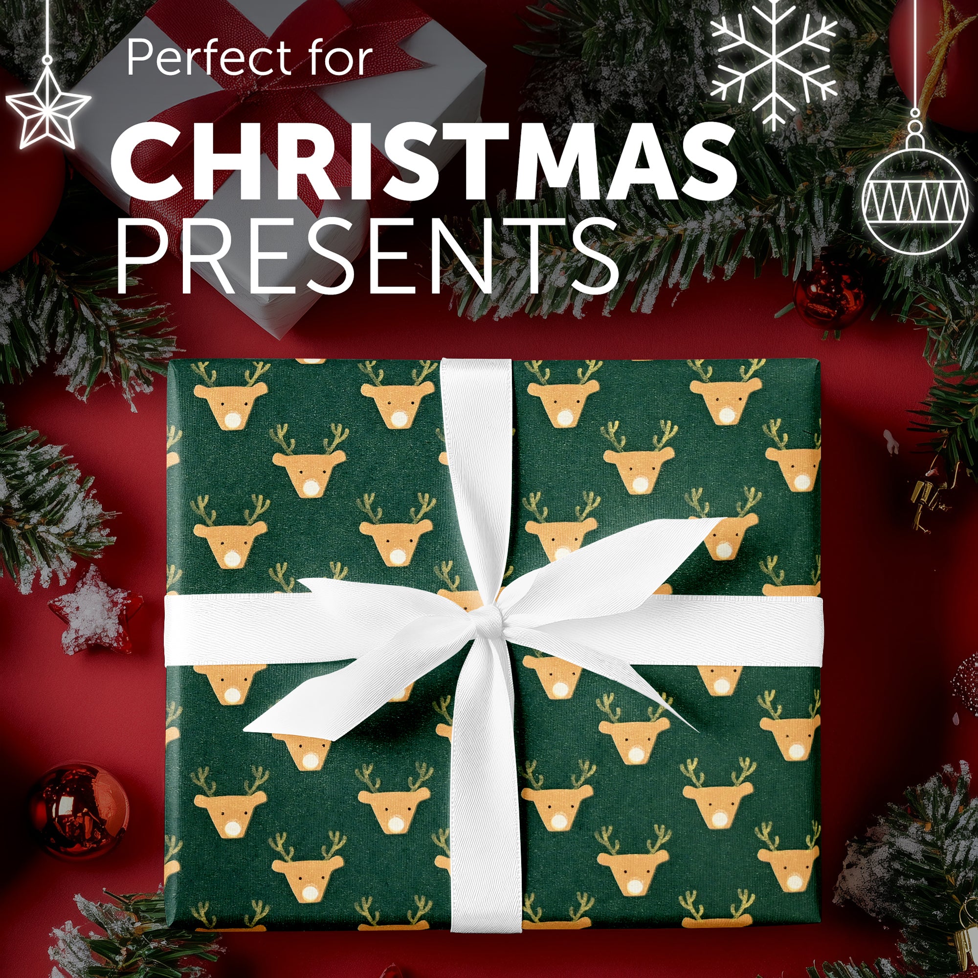 Kraft & Co 2 Pack Christmas Wrapping Paper Roll - Festive Designed Recyclable Kraft Paper, Perfect for Holiday Gifts, Arts & Crafts-Wrapping for a Merry Christmas (44.5cm x 25m)