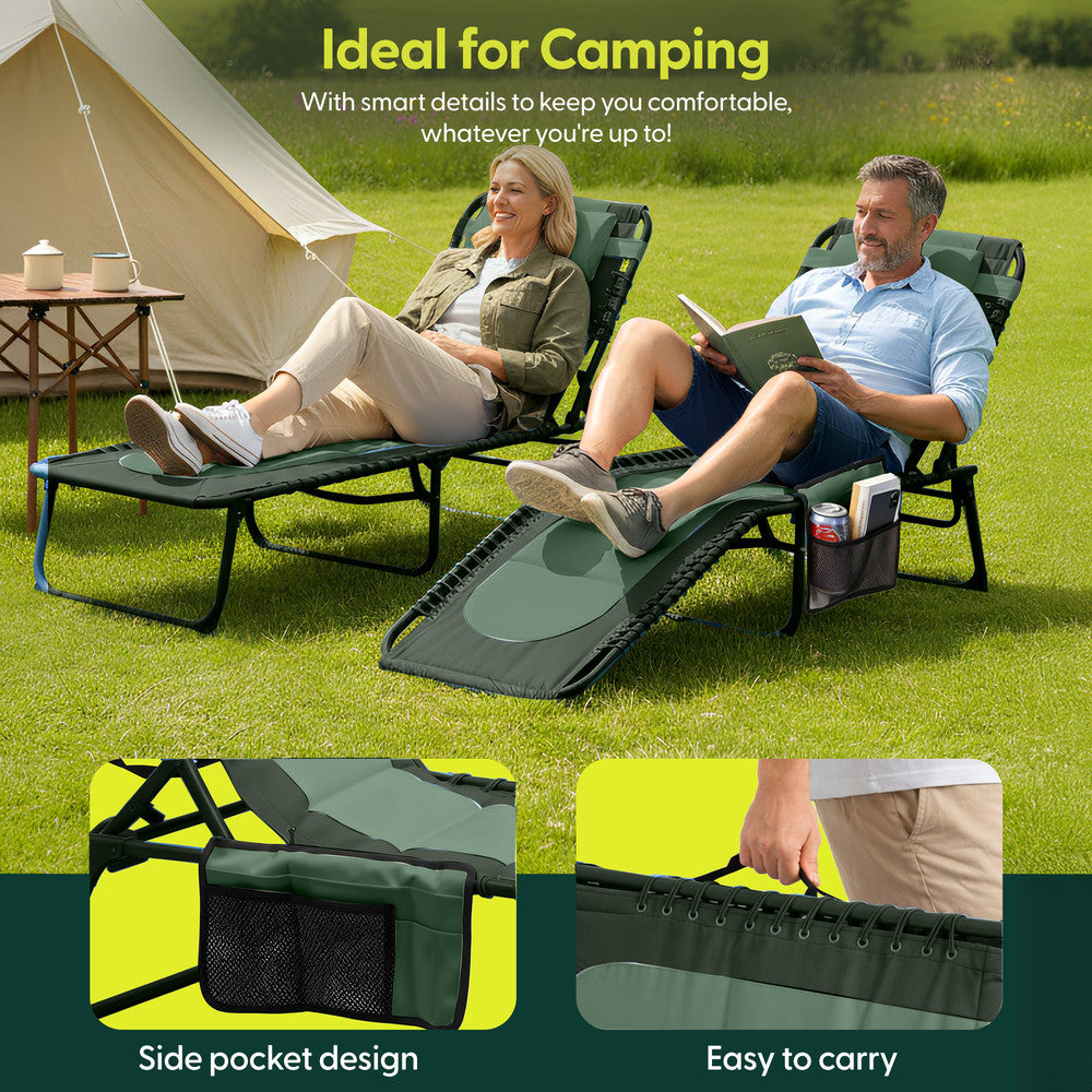 Keplin Green Padded Garden Sun Lounger Outdoors – Foldable Recliner Chair with Pillow Included
