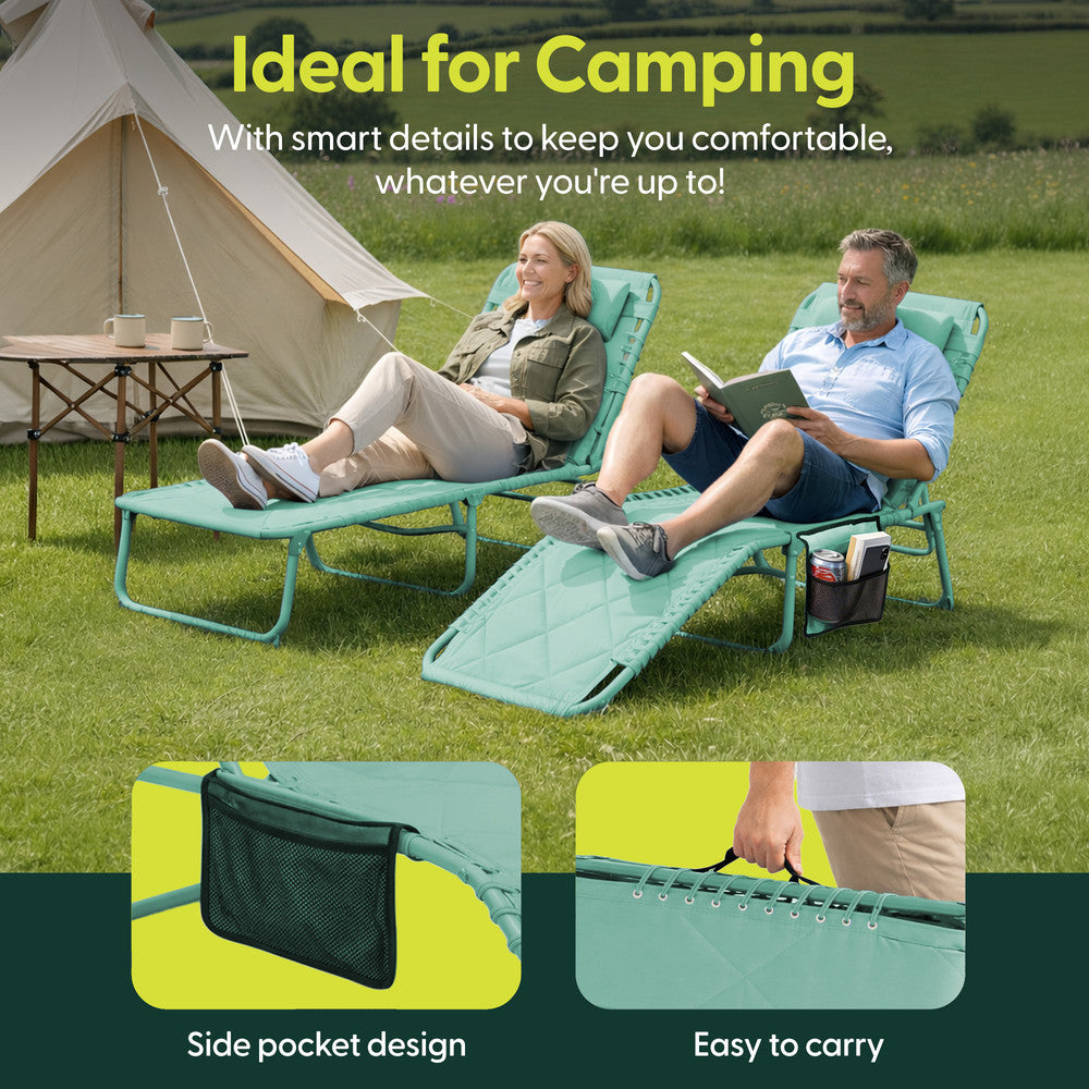 Quilted Folding Sun Lounger - Padded 600D Oxford Fabric