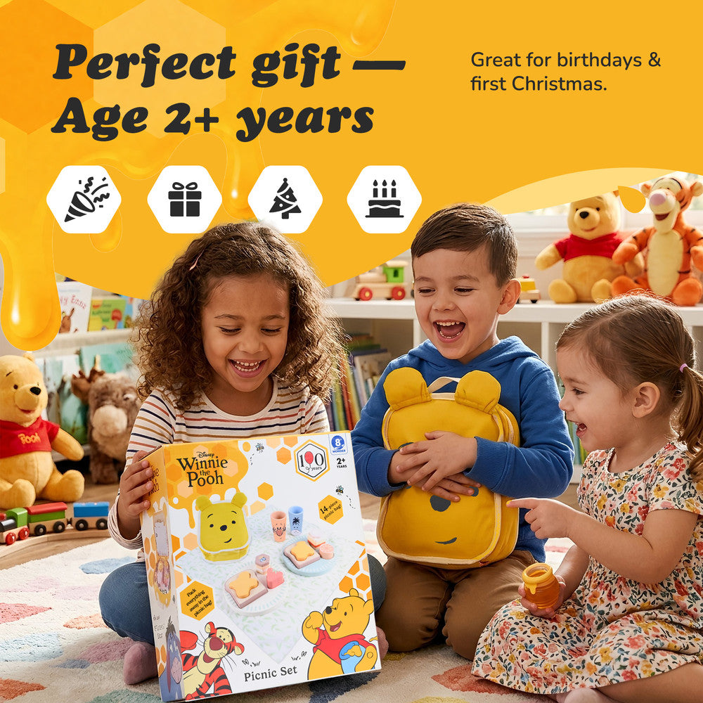 Disney Pooh wooden picnic tea set — kids pretend play gift idea