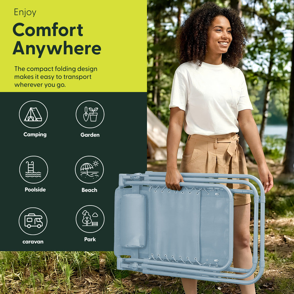 KEPLIN Set of 2 Heavy Duty Monocolour and Basic Textoline Zero Gravity Chairs for Garden Light Reclining Patio Sun loungers Easy to Clean Adjustable Head Rest Foldable with Cup & Phone Holder