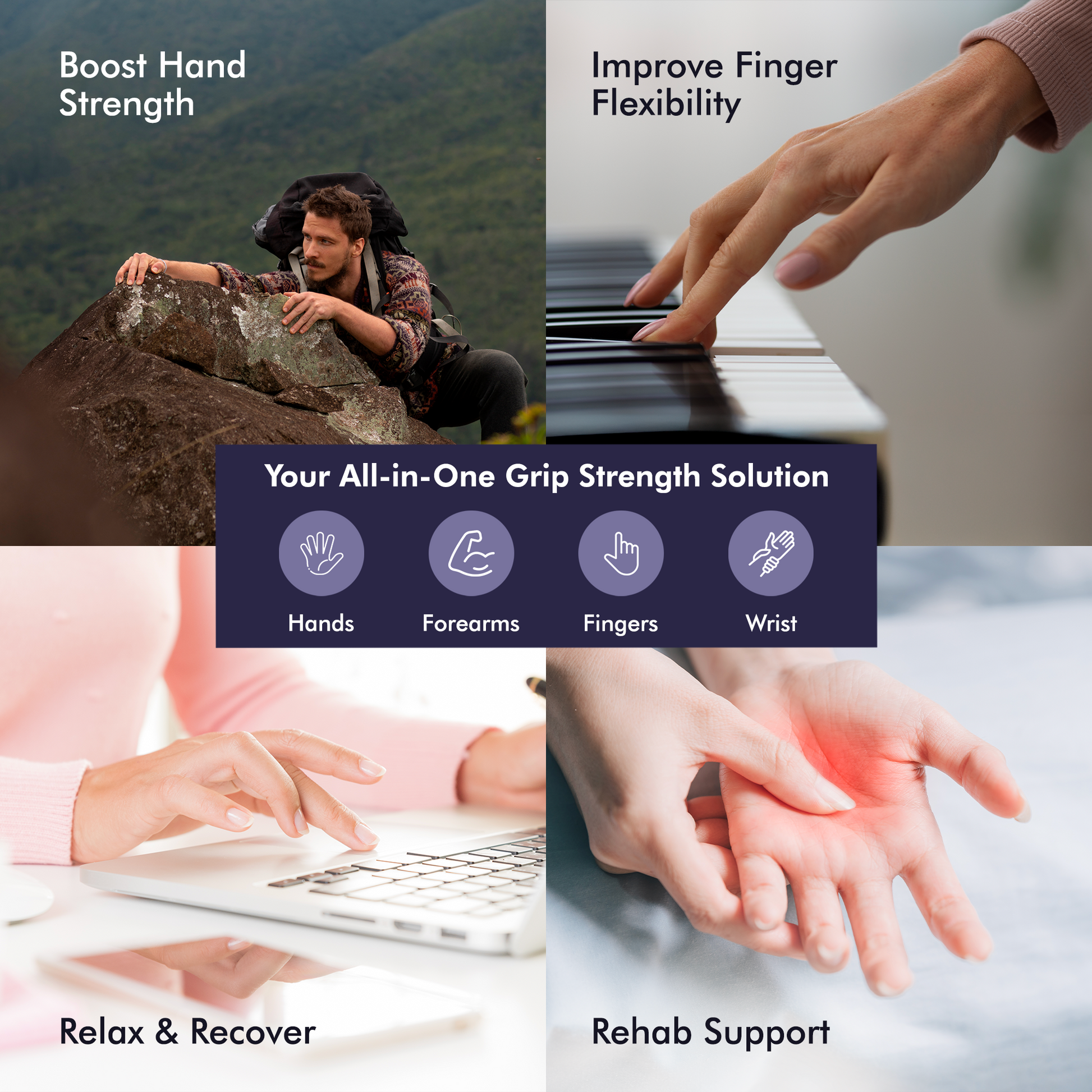 Kayman Grip Strengtheners - Adjustable Resistance Hand Exerciser - Strength Training for Forearm, Wrist & Hand - Durable PP+TPR - Fits All Hand Sizes ( Black )