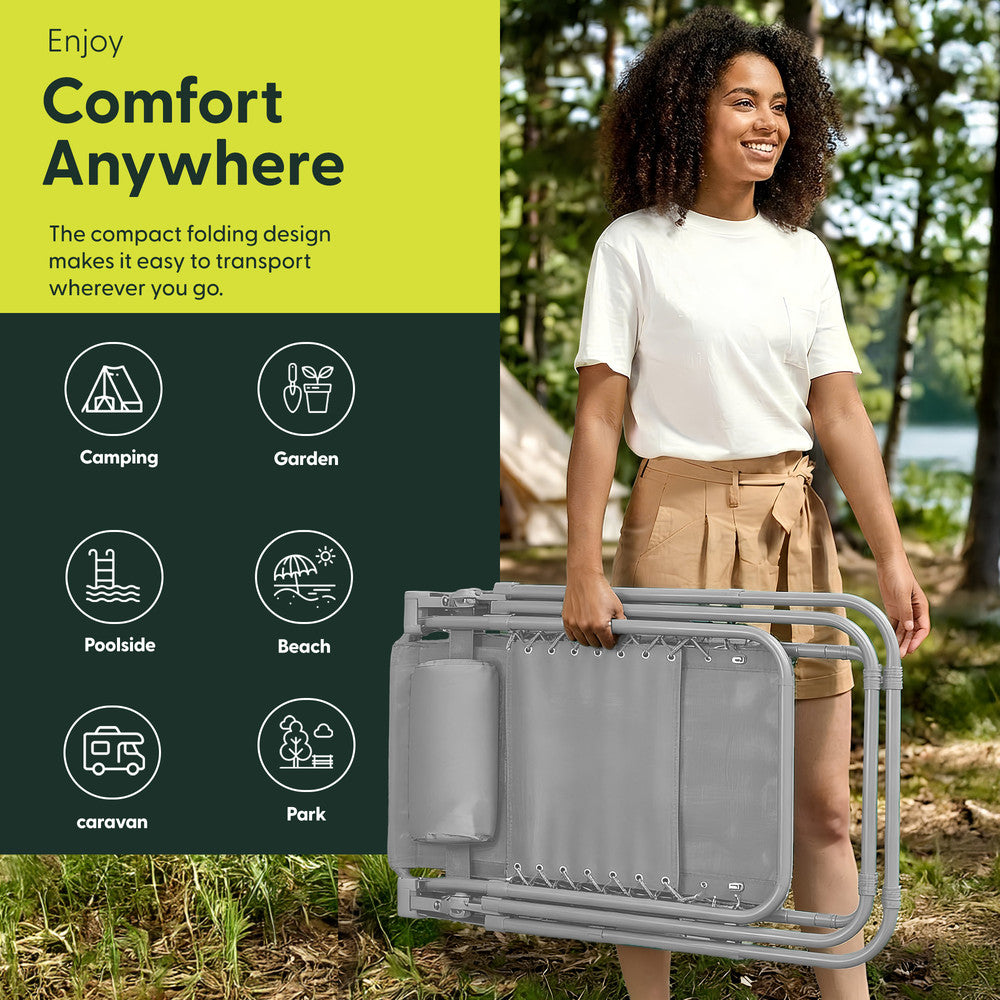 KEPLIN Set of 2 Heavy Duty Monocolour and Basic Textoline Zero Gravity Chairs for Garden Light Reclining Patio Sun loungers Easy to Clean Adjustable Head Rest Foldable with Cup & Phone Holder