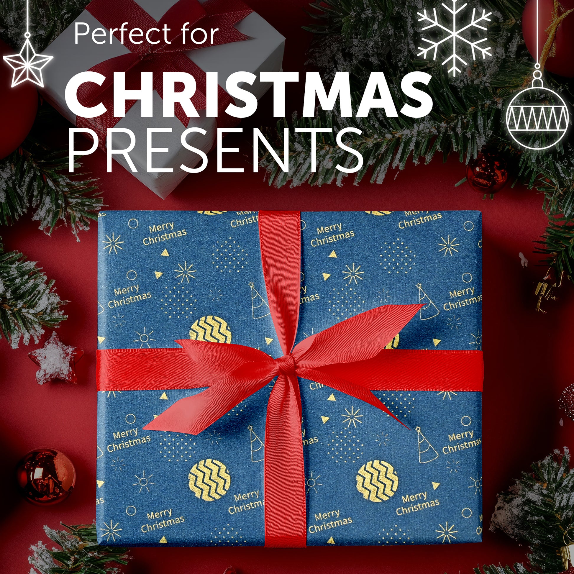 Kraft & Co 2 Pack Christmas Wrapping Paper Roll - Festive Designed Recyclable Kraft Paper, Perfect for Holiday Gifts, Arts & Crafts-Wrapping for a Merry Christmas (44.5cm x 25m)