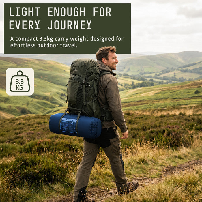 Lightweight 3 man camping tent 3.3kg carry weight, ideal for hiking backpacking