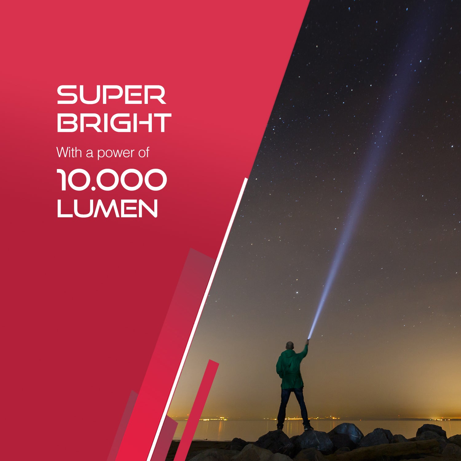 Haltons 10,000 Lumens Rechargeable Torch, Waterproof & Tactical Torches Led Super Bright, USB-C Charging, High Power Torch Light, Durable Flashlight with SOS Mode, Ideal for Camping, Hiking & More