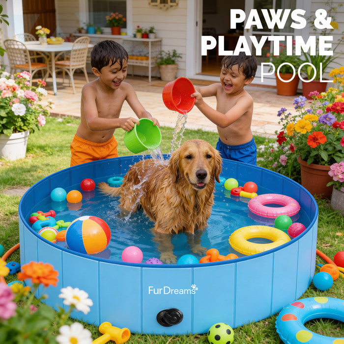FurDreams Foldable Pet Swimming Pool – Hard Plastic Dog Bathtub, Portable Multi-Functional PVC Kiddie Pool with Non-Slip Base – Perfect for Children, Cats, Puppies, and Summer Fun