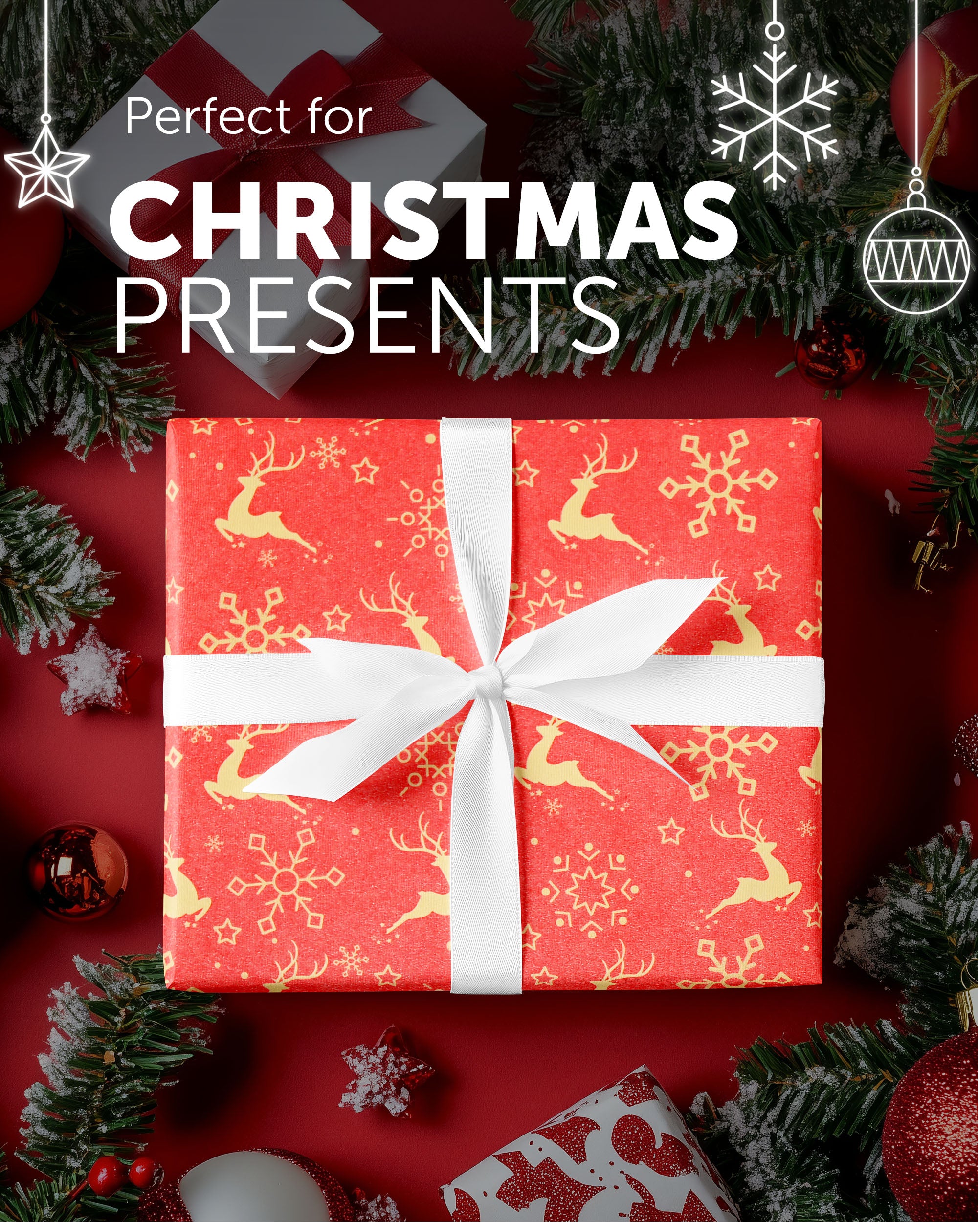 Kraft & Co 2 Pack Christmas Wrapping Paper Roll - Festive Designed Recyclable Kraft Paper, Perfect for Holiday Gifts, Arts & Crafts-Wrapping for a Merry Christmas (44.5cm x 25m)