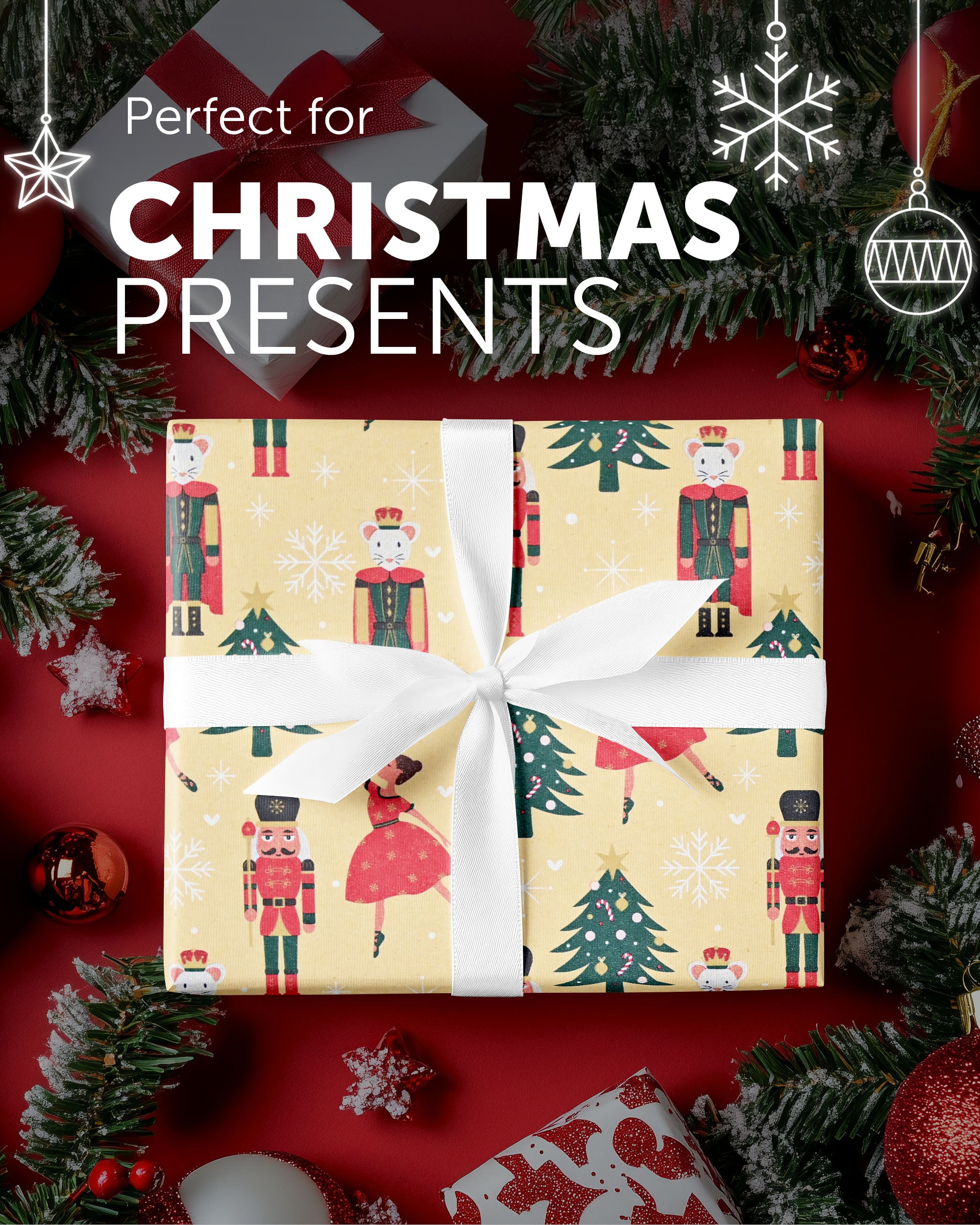 Kraft & Co 2 Pack Christmas Wrapping Paper Roll - Festive Designed Recyclable Kraft Paper, Perfect for Holiday Gifts, Arts & Crafts-Wrapping for a Merry Christmas (44.5cm x 25m)