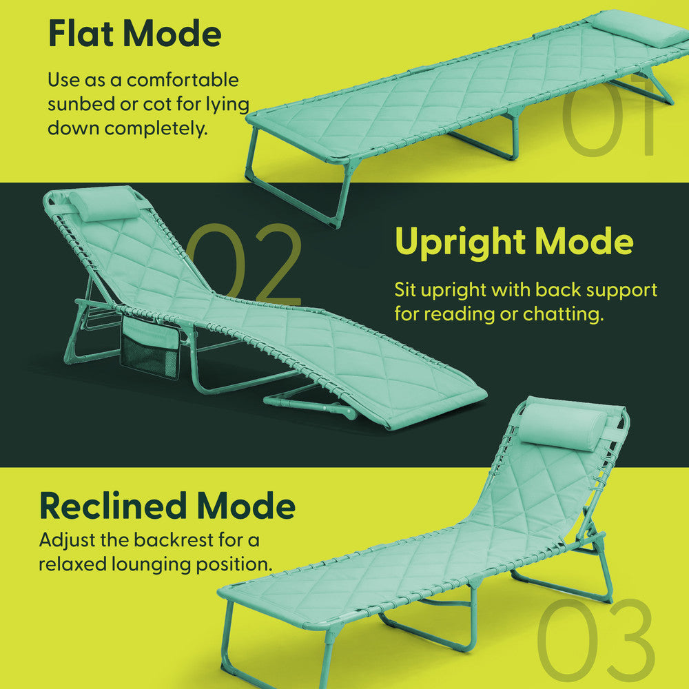 Quilted Folding Sun Lounger - Padded 600D Oxford Fabric