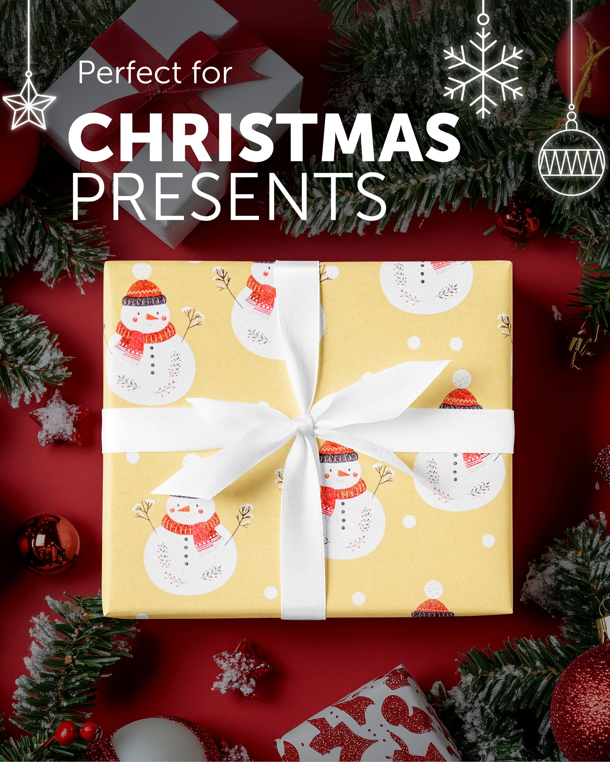 Kraft & Co 2 Pack Christmas Wrapping Paper Roll - Festive Designed Recyclable Kraft Paper, Perfect for Holiday Gifts, Arts & Crafts-Wrapping for a Merry Christmas (44.5cm x 25m)