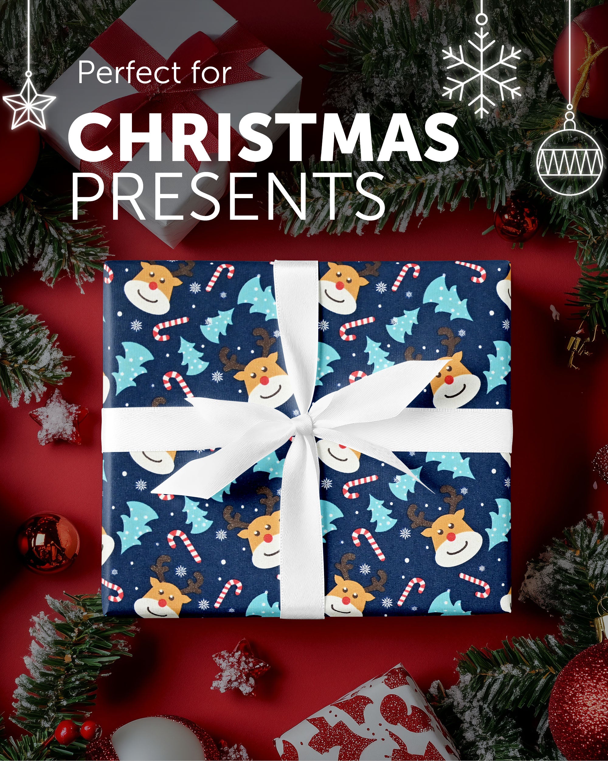 Kraft & Co 2 Pack Christmas Wrapping Paper Roll - Festive Designed Recyclable Kraft Paper, Perfect for Holiday Gifts, Arts & Crafts-Wrapping for a Merry Christmas (44.5cm x 25m)