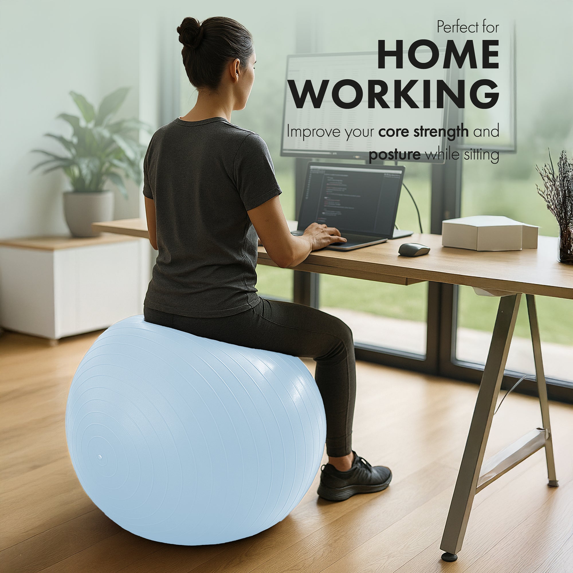 KAYMAN Exercise Ball - Anti-Burst System, Non-Slip Rings, Durable Material, Easy to Inflate, Ideal for Yoga, Pilates, Fitness, Balance Training, Gym, and Home Workouts