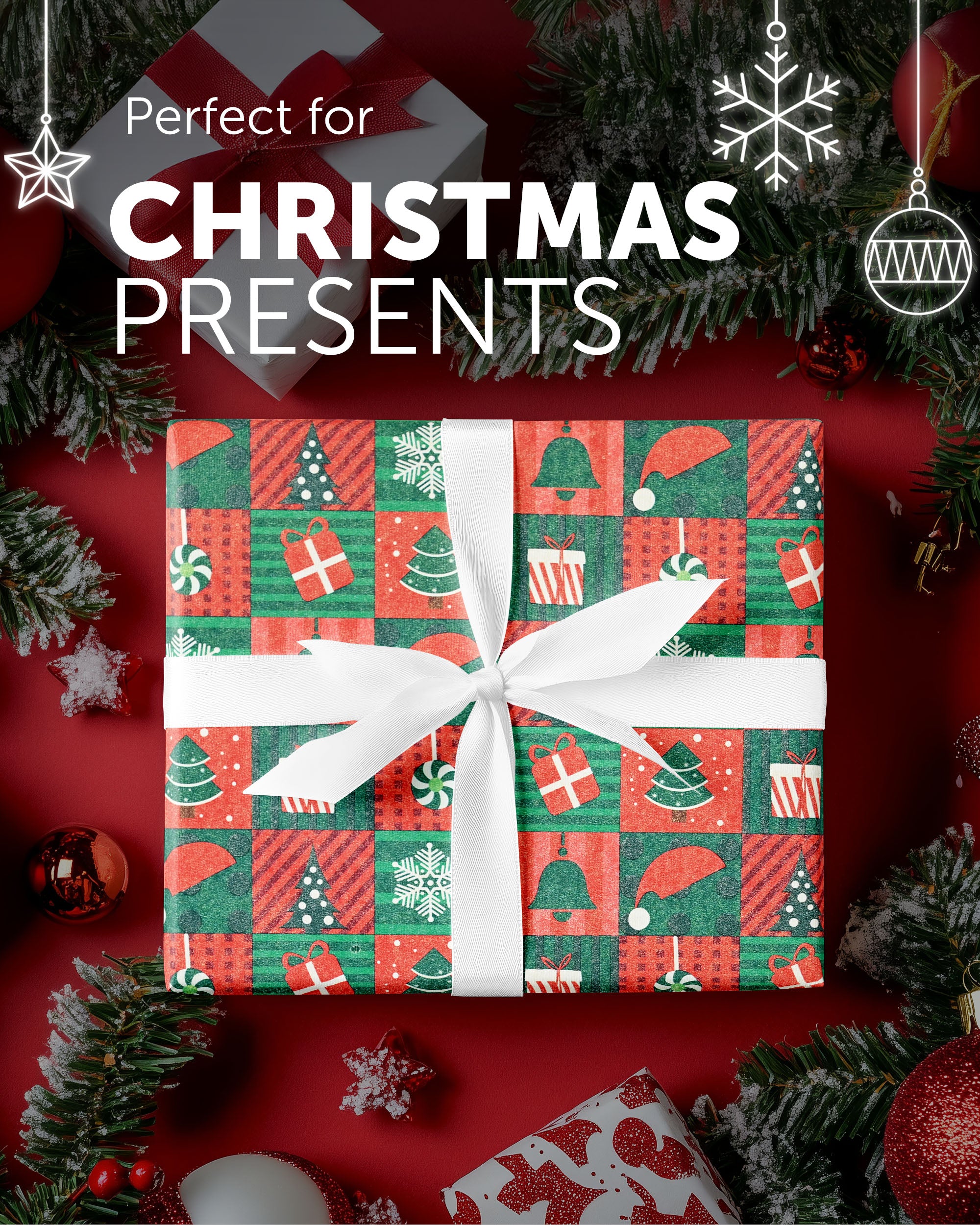 Kraft & Co 2 Pack Christmas Wrapping Paper Roll - Festive Designed Recyclable Kraft Paper, Perfect for Holiday Gifts, Arts & Crafts-Wrapping for a Merry Christmas (44.5cm x 25m)