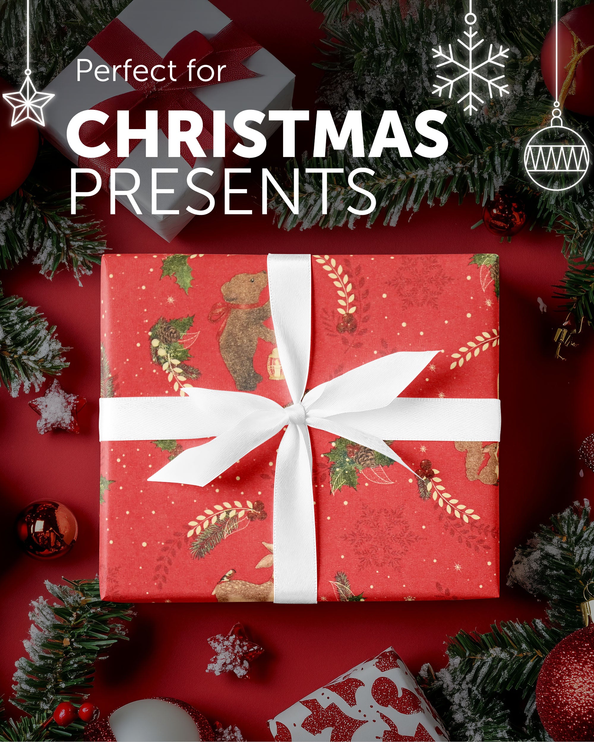 Kraft & Co 2 Pack Christmas Wrapping Paper Roll - Festive Designed Recyclable Kraft Paper, Perfect for Holiday Gifts, Arts & Crafts-Wrapping for a Merry Christmas (44.5cm x 25m)