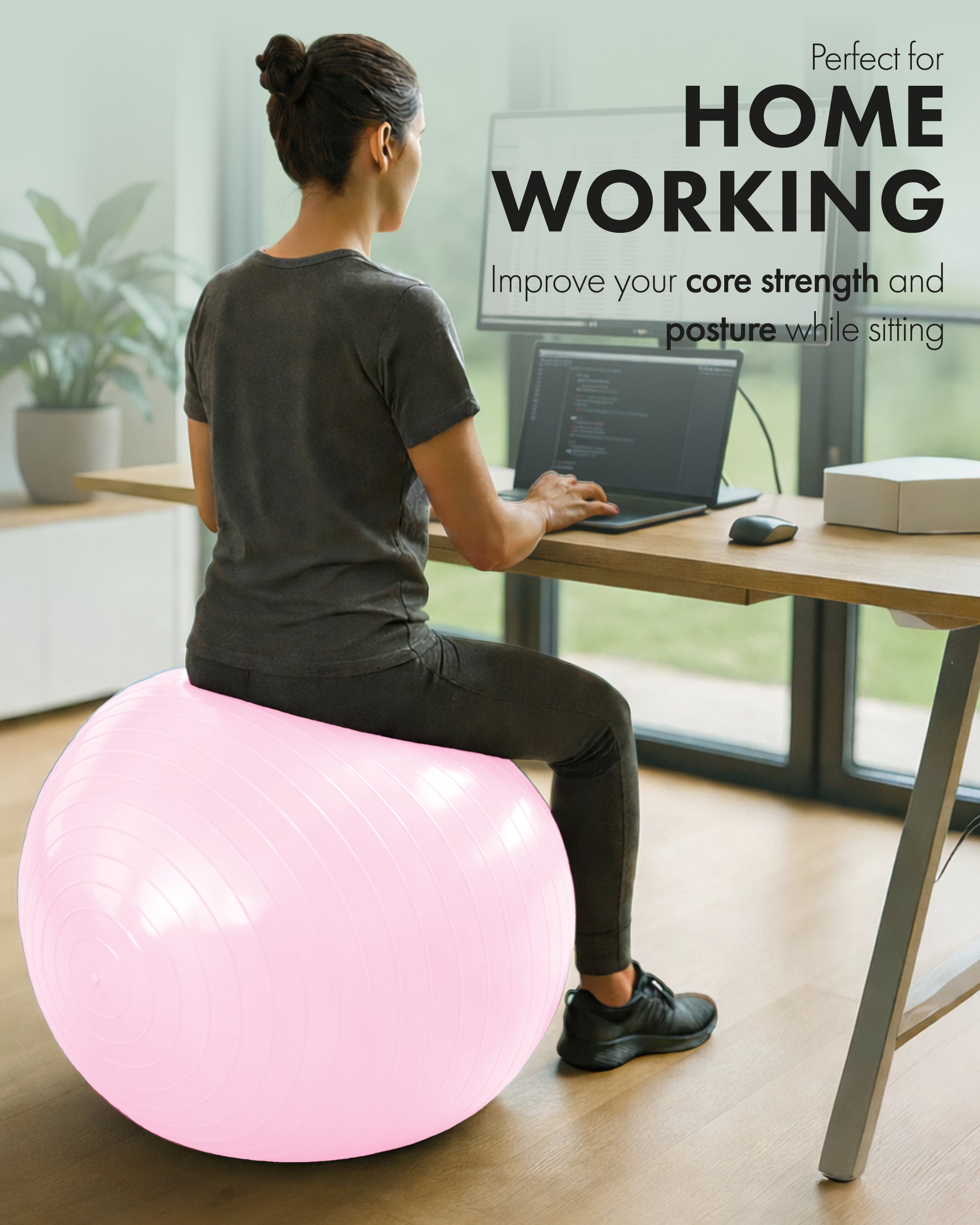KAYMAN Exercise Ball - Anti-Burst System, Non-Slip Rings, Durable Material, Easy to Inflate, Ideal for Yoga, Pilates, Fitness, Balance Training, Gym, and Home Workouts